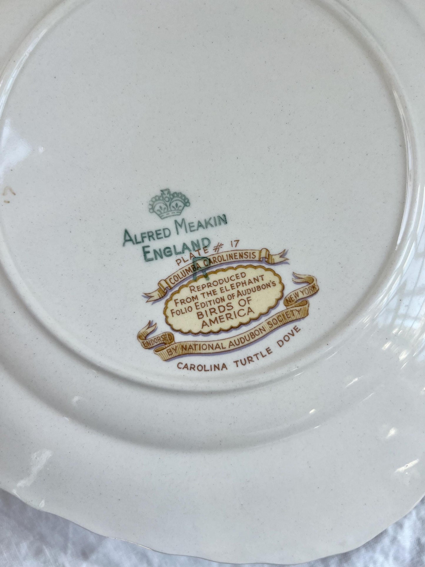 Beautiful Pair of Birds of America Square Shaped Plates, Alfred Meakin, Audubon's Birds of America, Band Tailed Pigeon, Carolina Turtle Dove