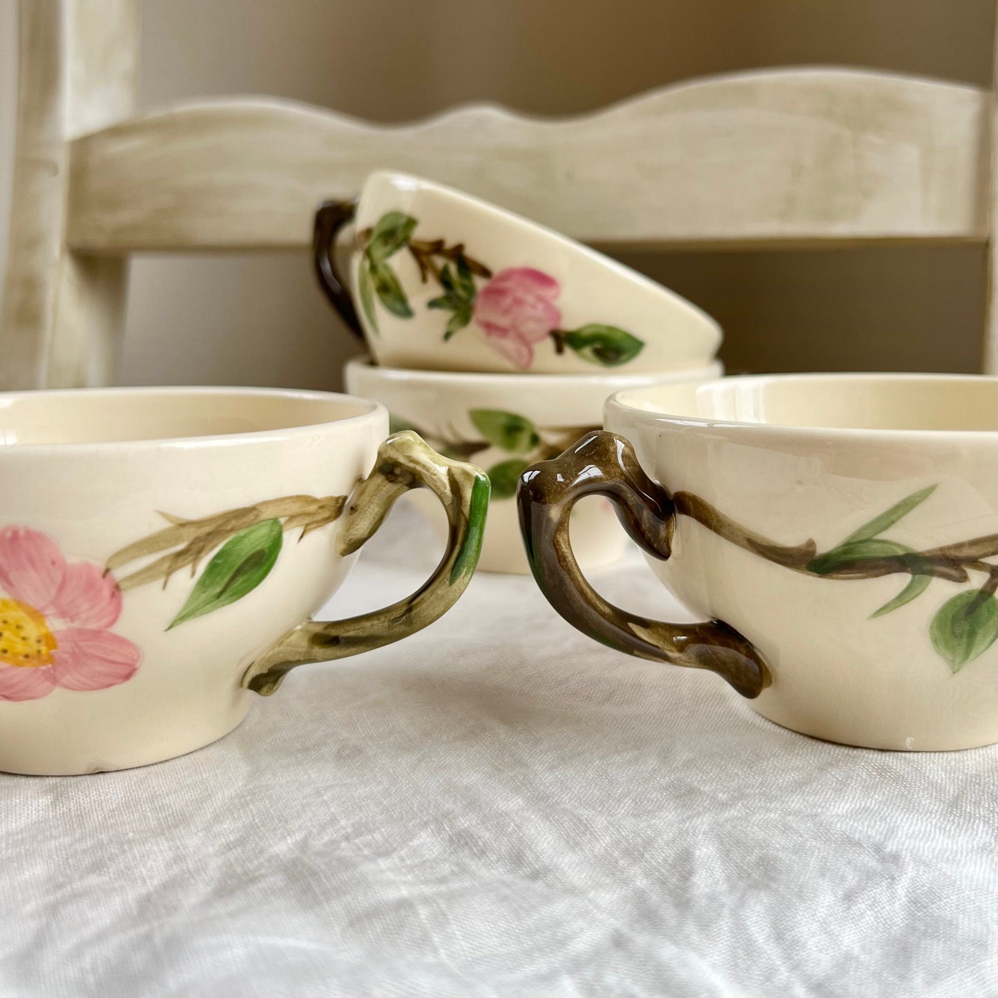 Set of 4, Vintage Franciscan Desert Rose Teacups & Saucers