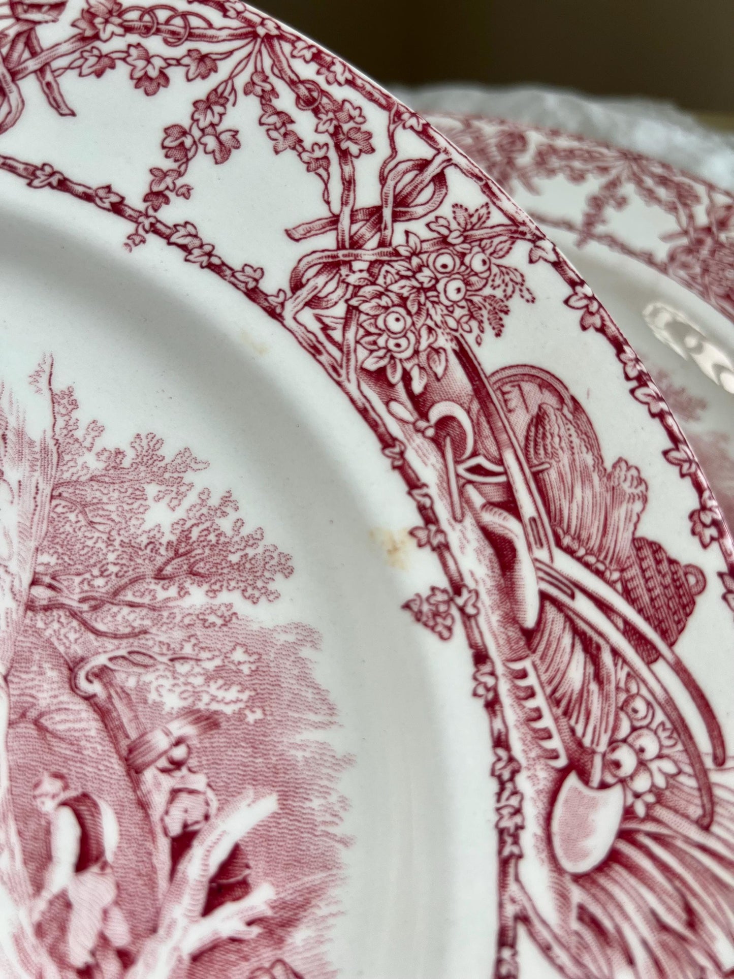 Beautiful Vintage Red Transferware, "Pastoral Davenport" by AJ Wilkinson Ltd., Ironstone Dinner Plate, Made in England