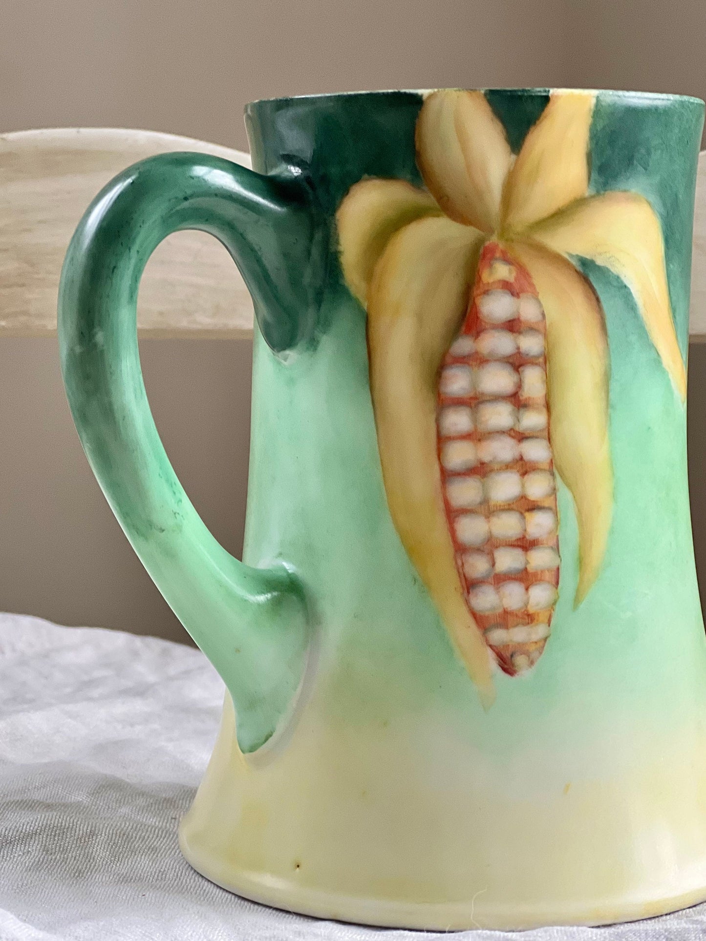Antique Artist Signed Tankard Mug, Tressemann & Vogt Hand Painted French Porcelain Mug with Ears of Corn, Agricultural Motif