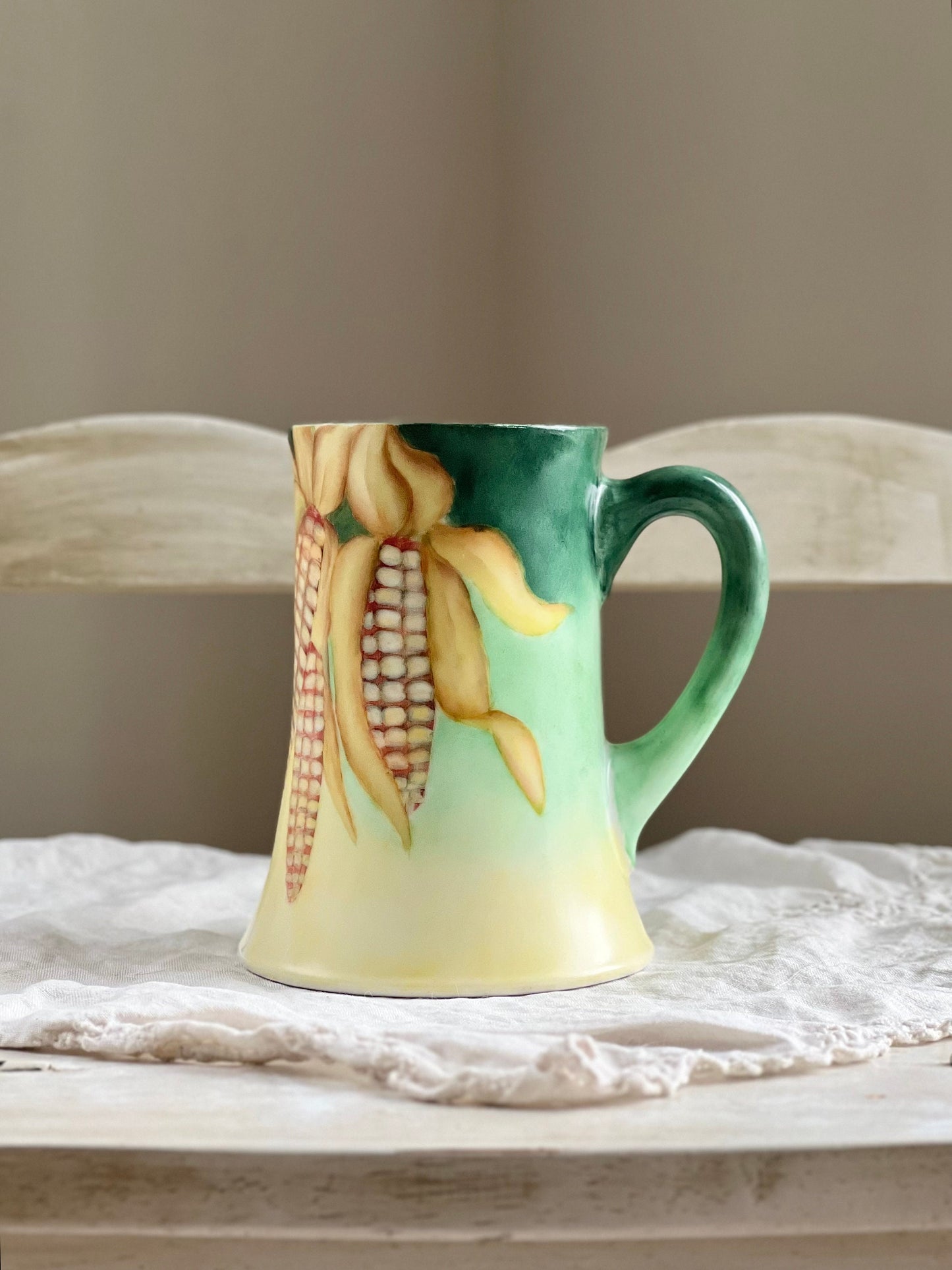 Antique Artist Signed Tankard Mug, Tressemann & Vogt Hand Painted French Porcelain Mug with Ears of Corn, Agricultural Motif
