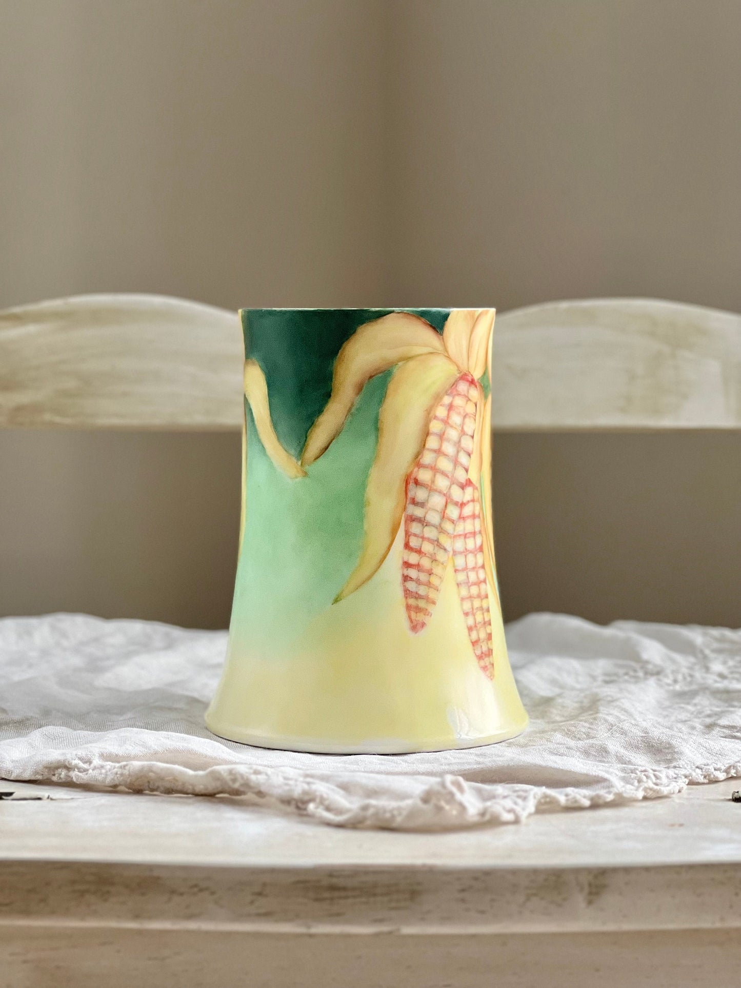 Antique Artist Signed Tankard Mug, Tressemann & Vogt Hand Painted French Porcelain Mug with Ears of Corn, Agricultural Motif