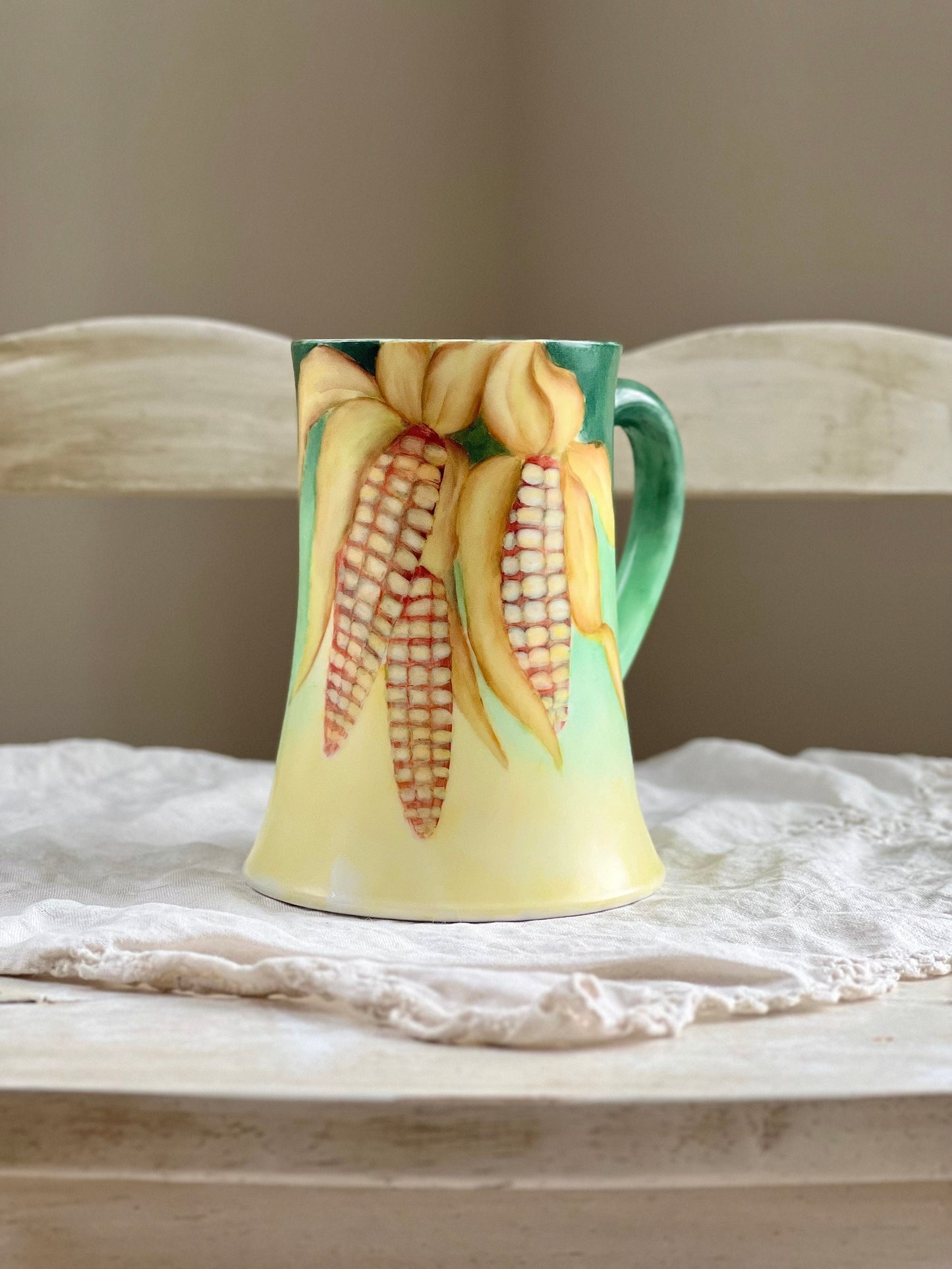 Antique Artist Signed Tankard Mug, Tressemann & Vogt Hand Painted French Porcelain Mug with Ears of Corn, Agricultural Motif