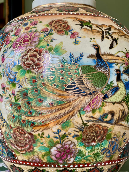 Beautiful Vintage Hand Painted Jar by Royal Satsuma, 10.5" tall