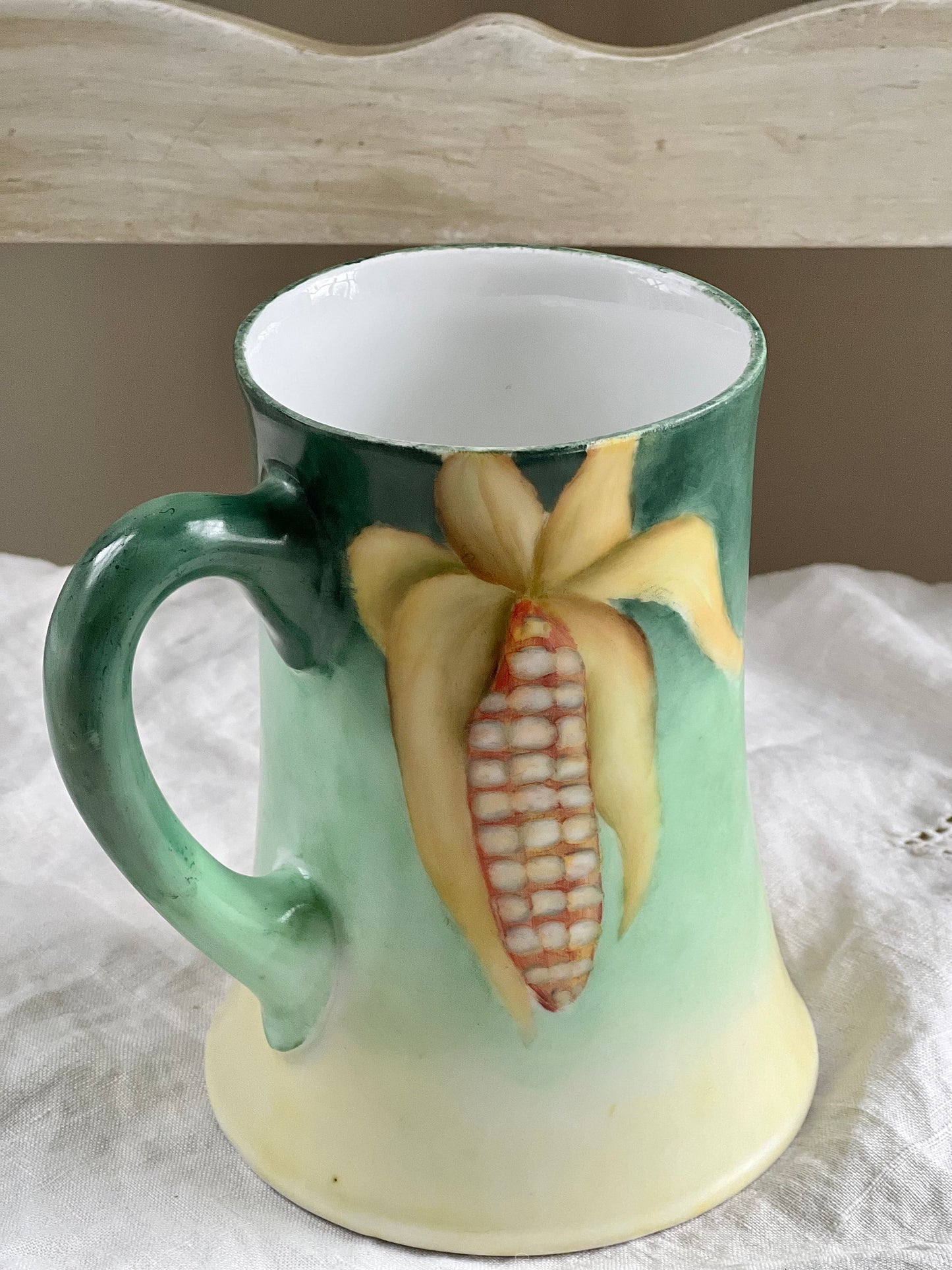Antique Artist Signed Tankard Mug, Tressemann & Vogt Hand Painted French Porcelain Mug with Ears of Corn, Agricultural Motif
