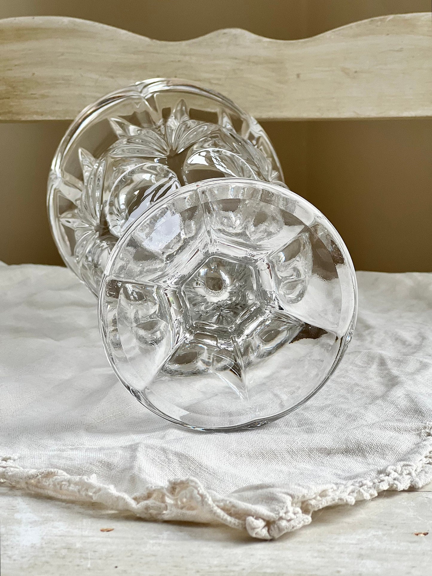 Beautiful Vintage Crystal Tulip Shaped Vase with Scalloped Edge, Heavy Crystal Footed Vase