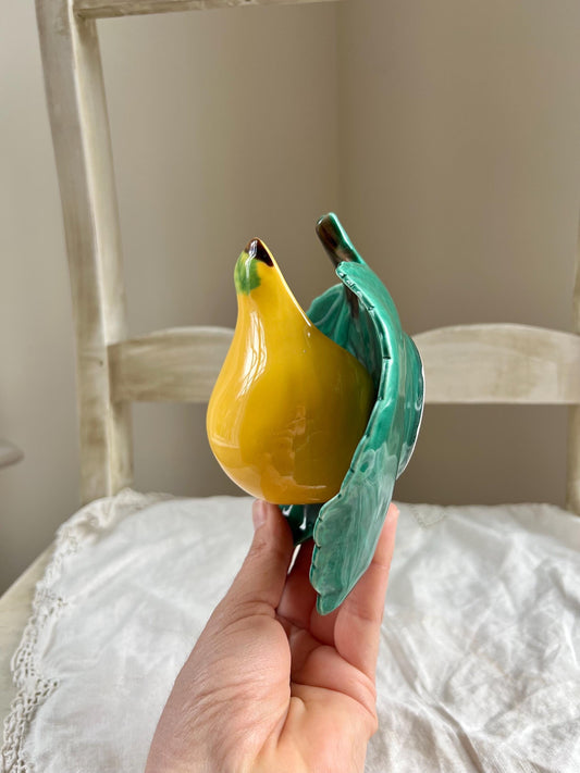 Vintage Ceramic Pear and Leaf Wall Pocket, Sculptural Pear Shaped Wall Vase, 6" tall
