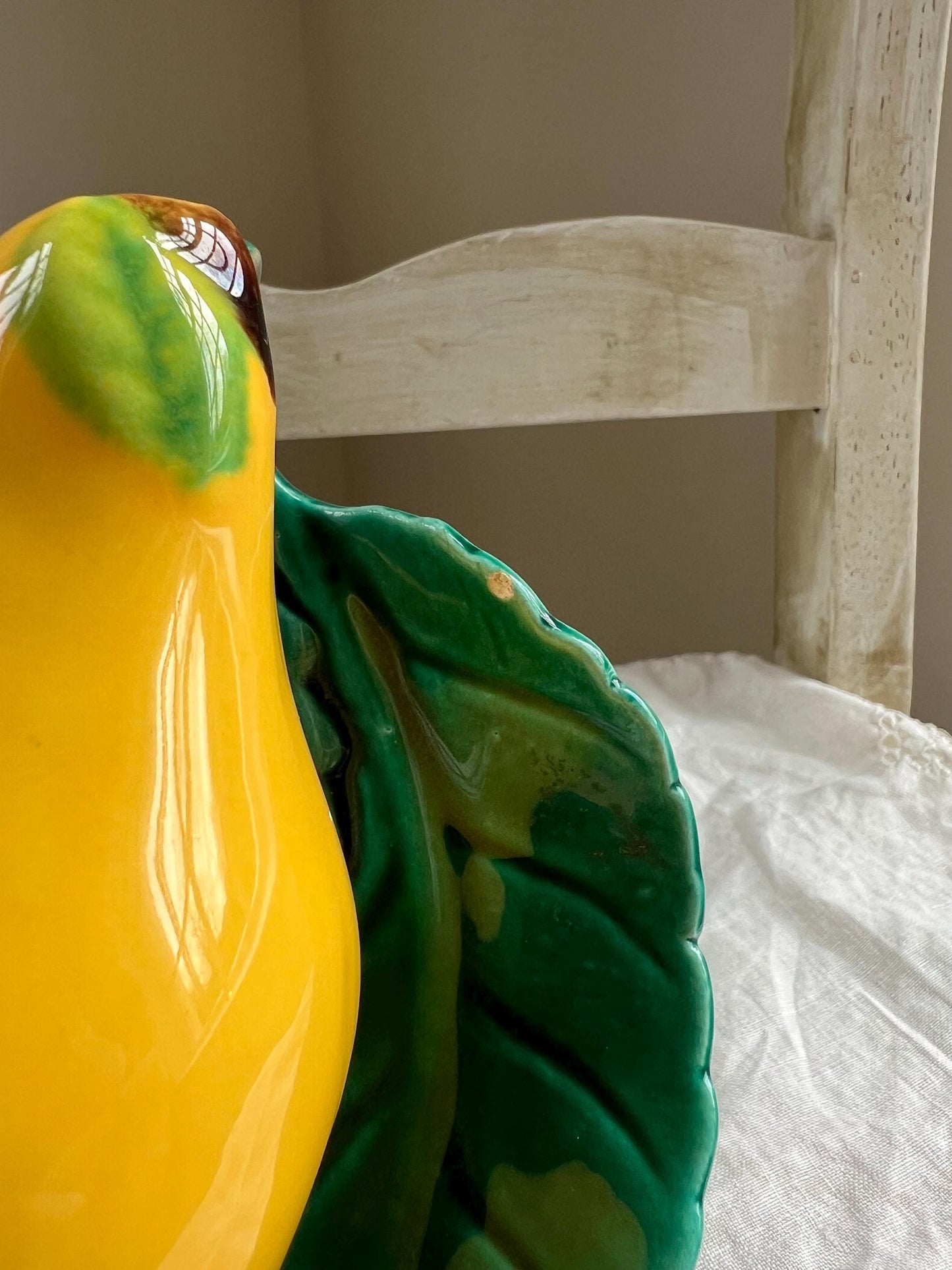 Vintage Ceramic Pear and Leaf Wall Pocket, Sculptural Pear Shaped Wall Vase, 6" tall