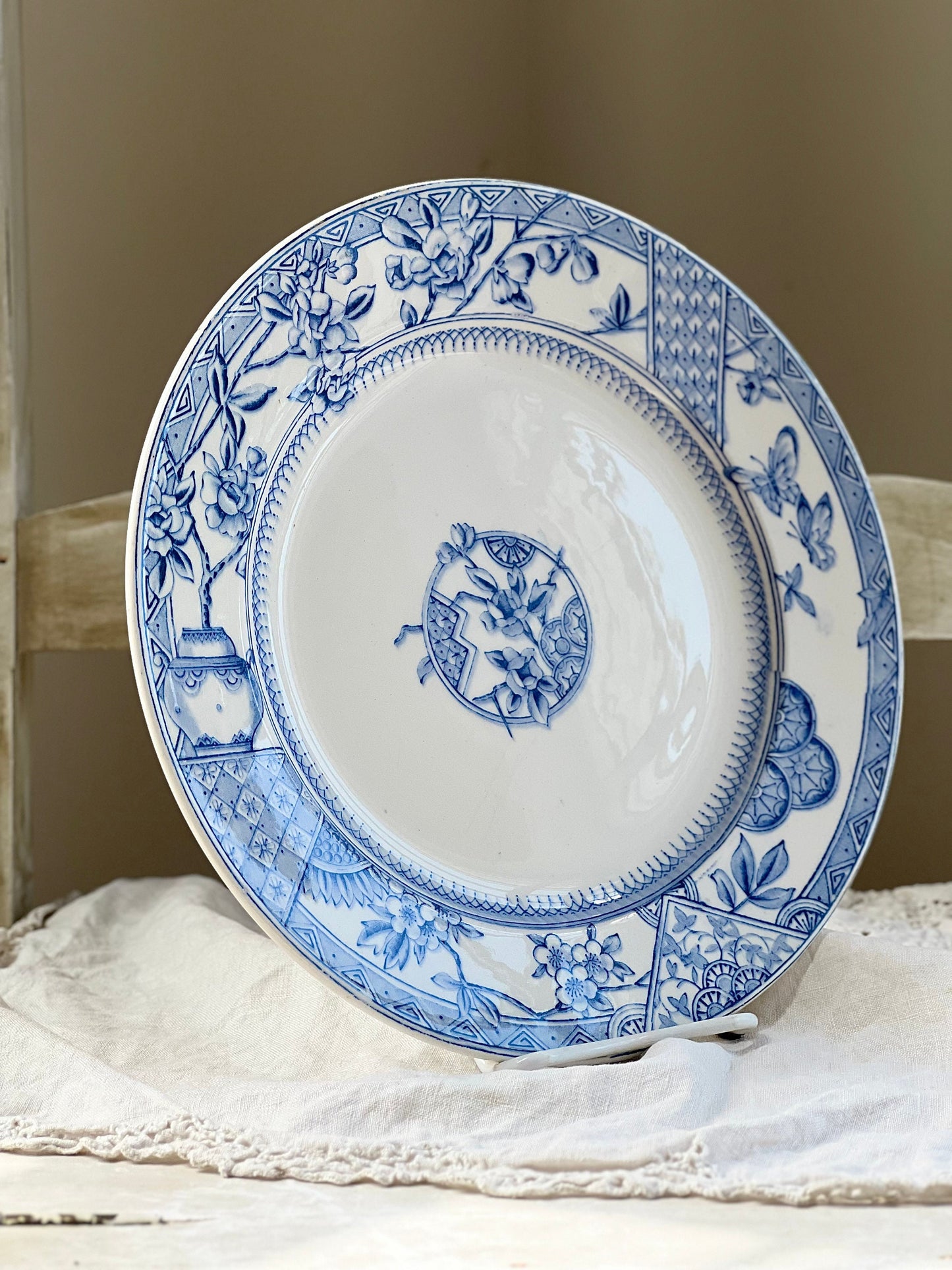 Antique Aesthetic Movement Blue Transferware Plate by K & Co. "Victoria" Pattern, Keeling and Co, England
