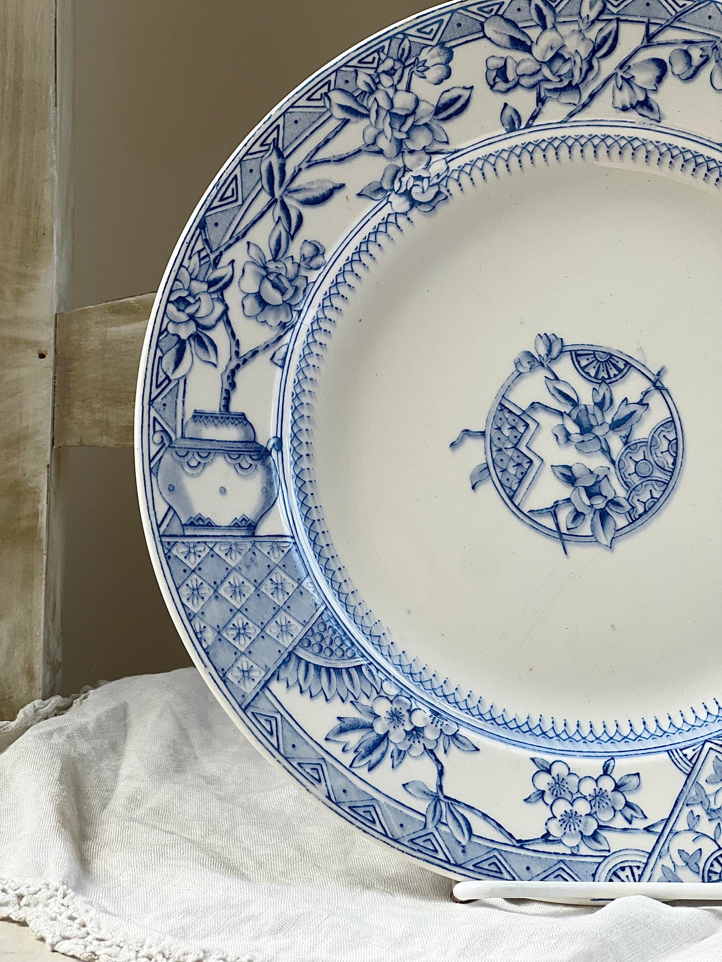 Antique Aesthetic Movement Blue Transferware Plate by K & Co. "Victoria" Pattern, Keeling and Co, England