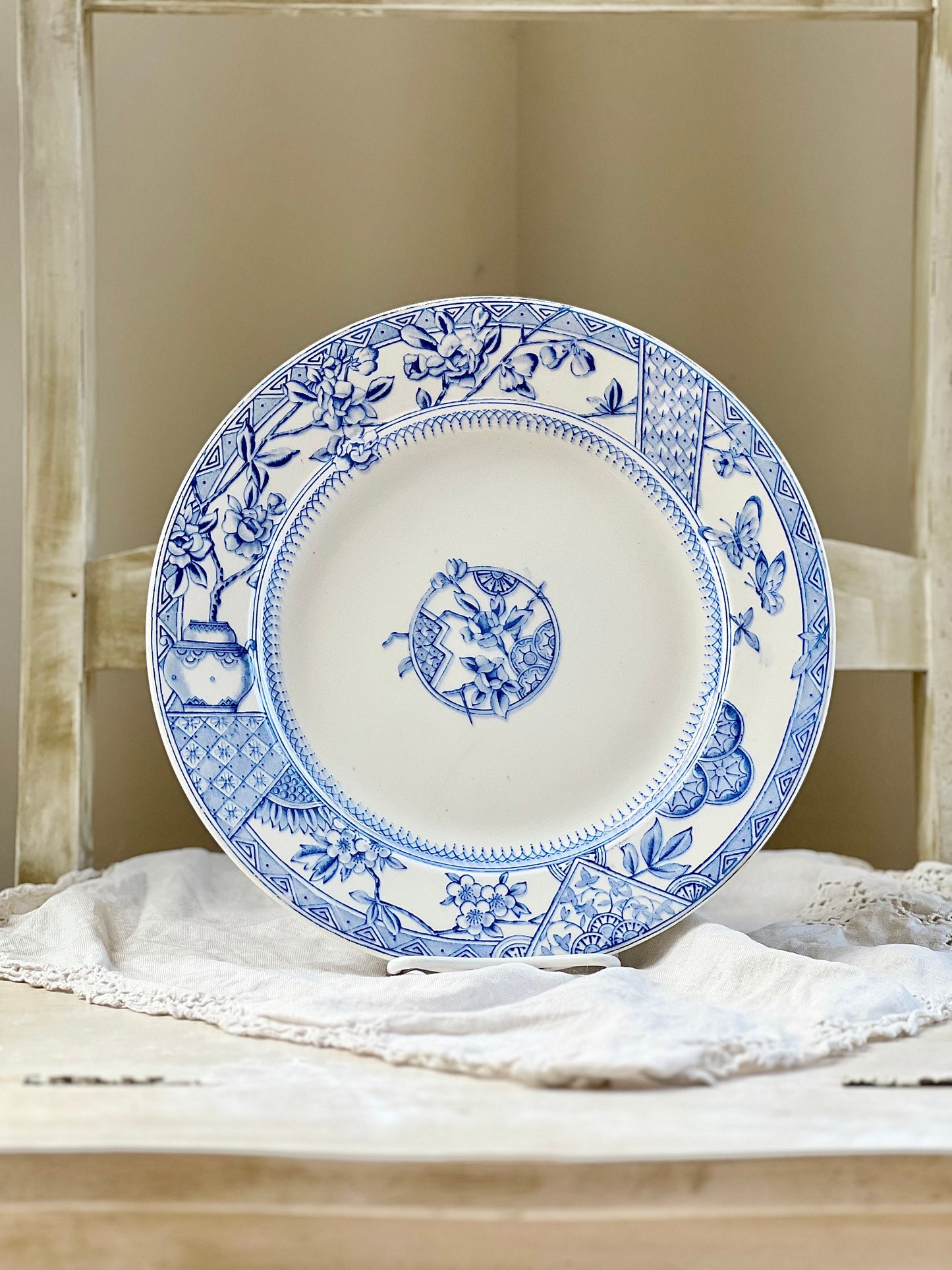 Antique Aesthetic Movement Blue Transferware Plate by K & Co. "Victoria" Pattern, Keeling and Co, England