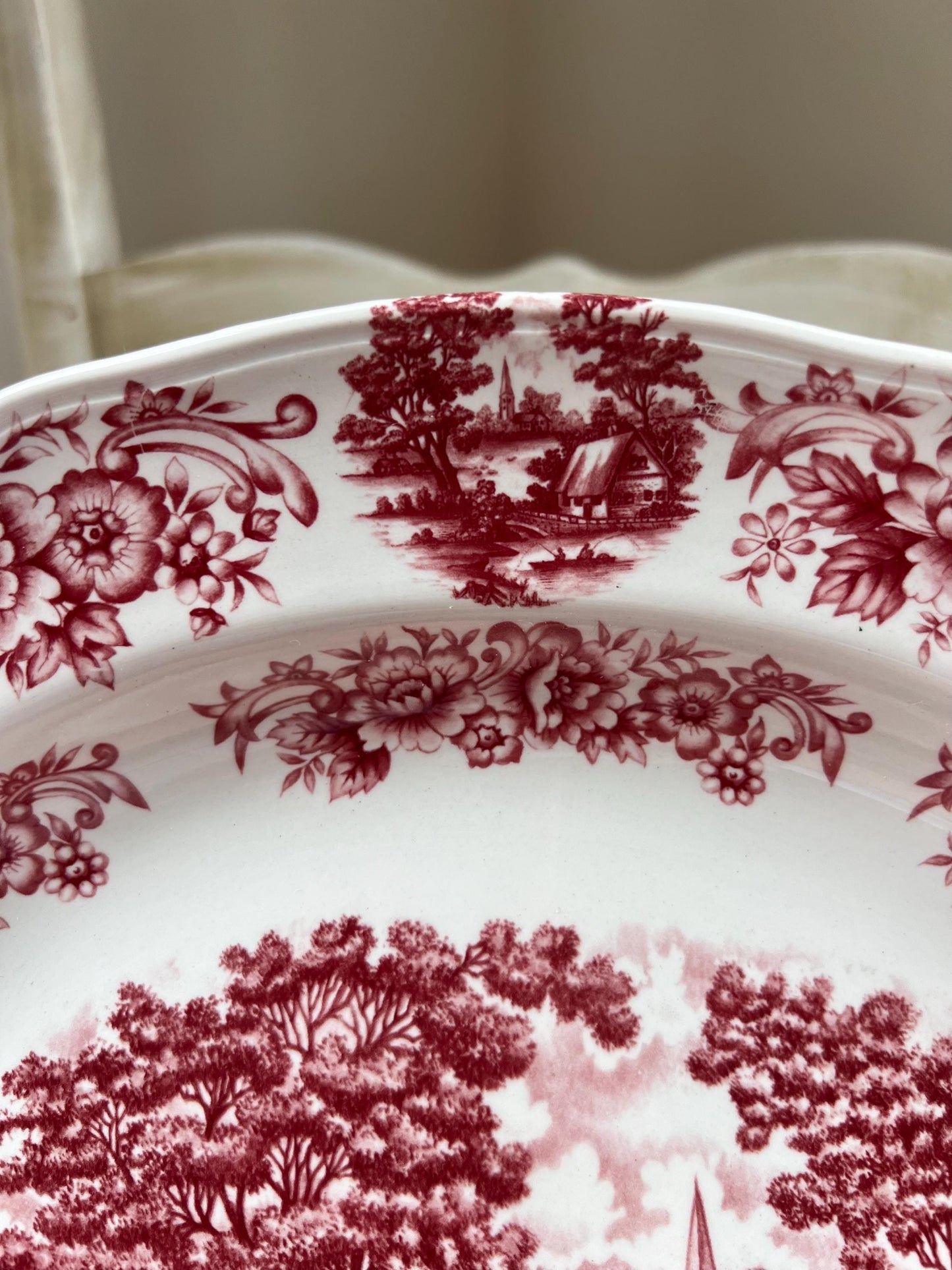Beautiful Vintage Red Transferware Platter by Myott Meakin, Staffordshire England, Pastotal Scene with Cows, Ironstone Platter, 12 x 10