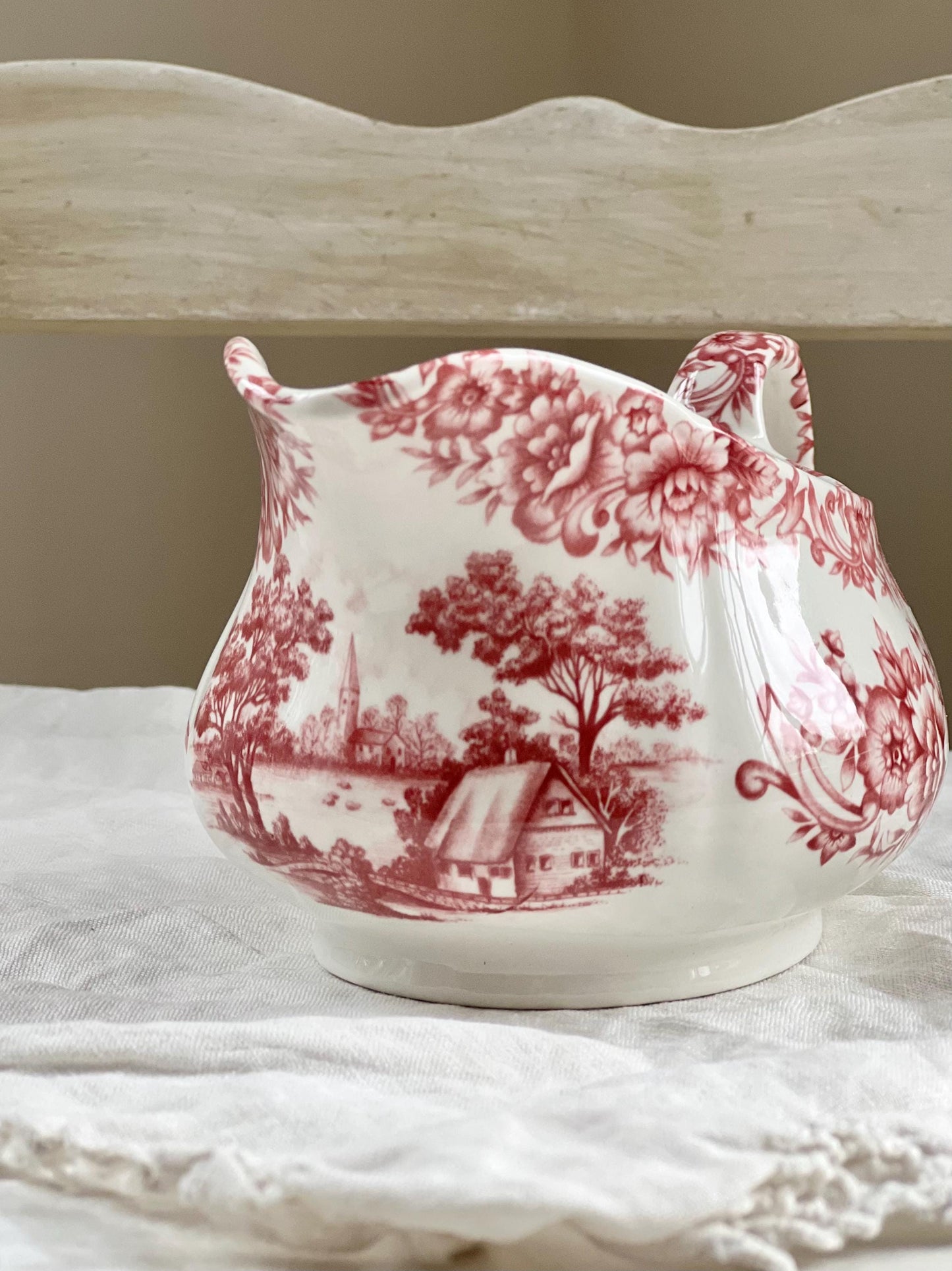 Vintage Myott Meakin Red Transferware Gravy Boat, English Ironstone Gravy Boat
