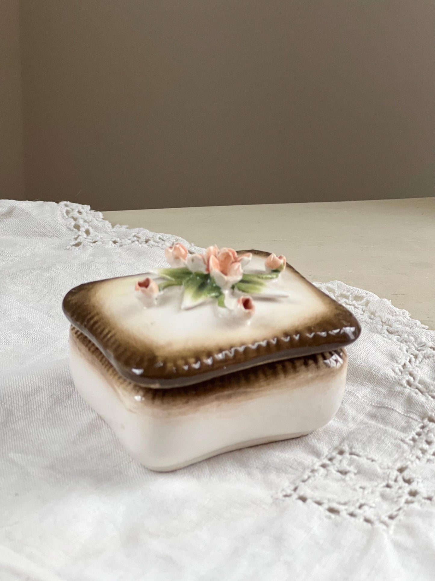 Vintage Capodimonte Trinket Box, Petite Porcelain Ring Box, Made in Italy, 3” x 2”