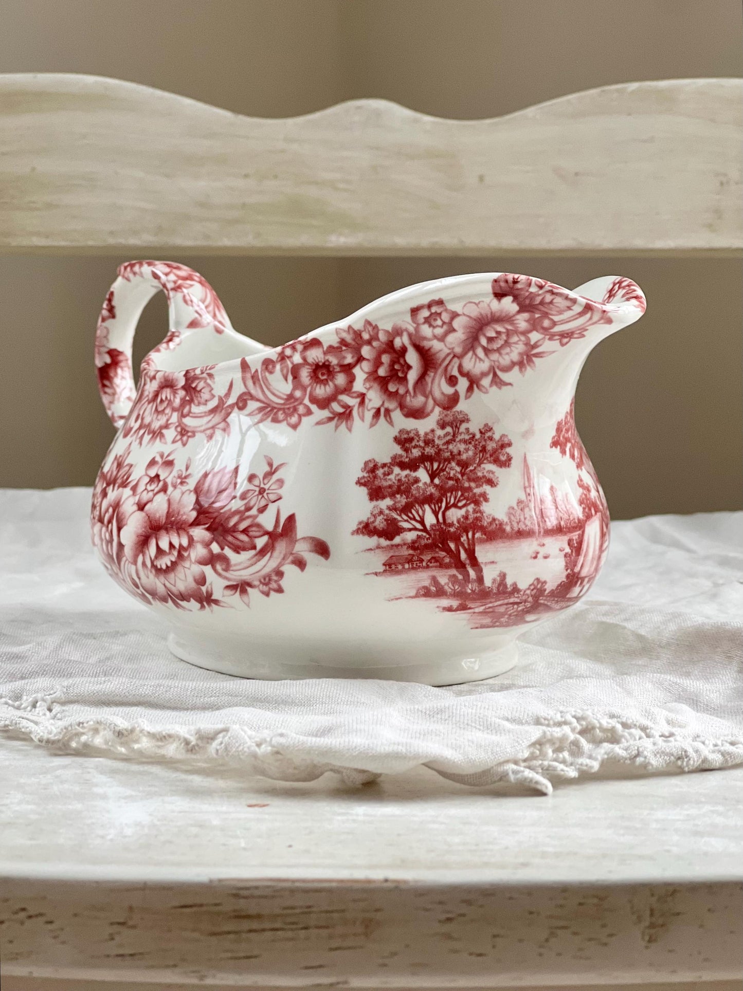 Vintage Myott Meakin Red Transferware Gravy Boat, English Ironstone Gravy Boat