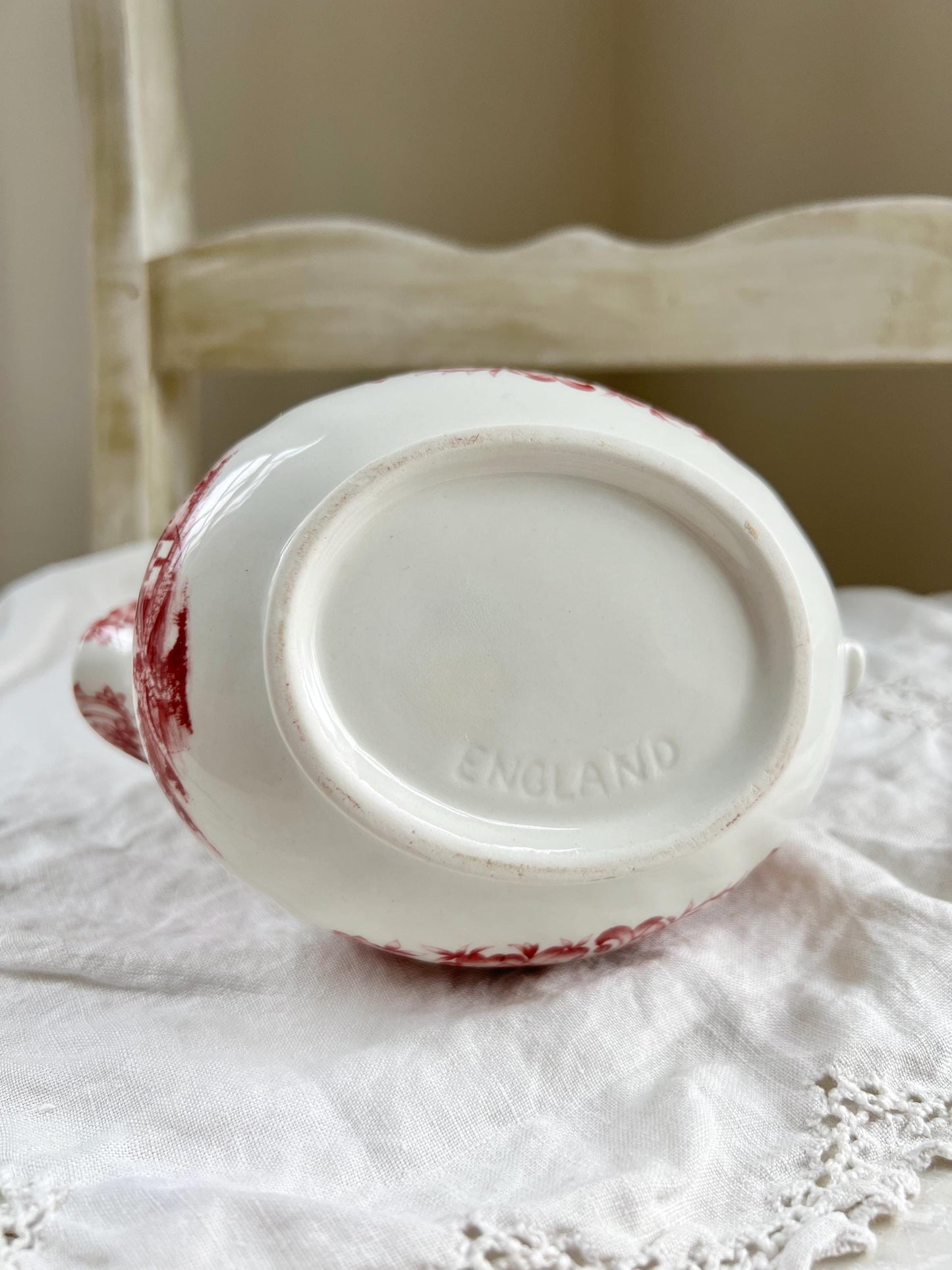 Vintage Myott Meakin Red Transferware Gravy Boat, English Ironstone Gravy Boat