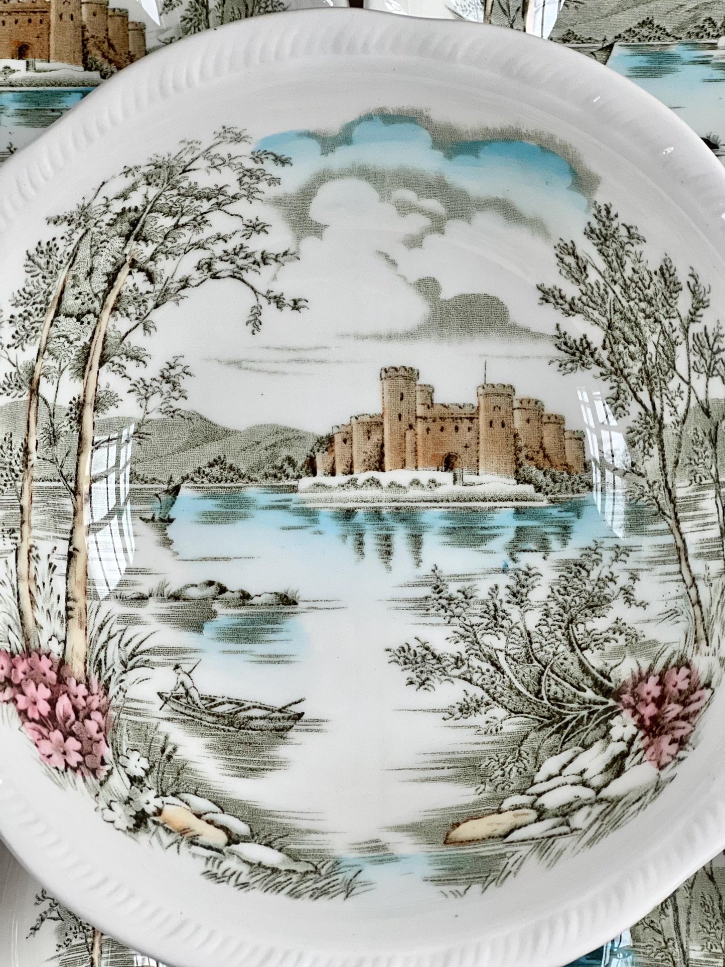 Set (4) Vintage Queen's Castle 6.5” Bowls by Alfred Meakin, England, Ironstone Transferware