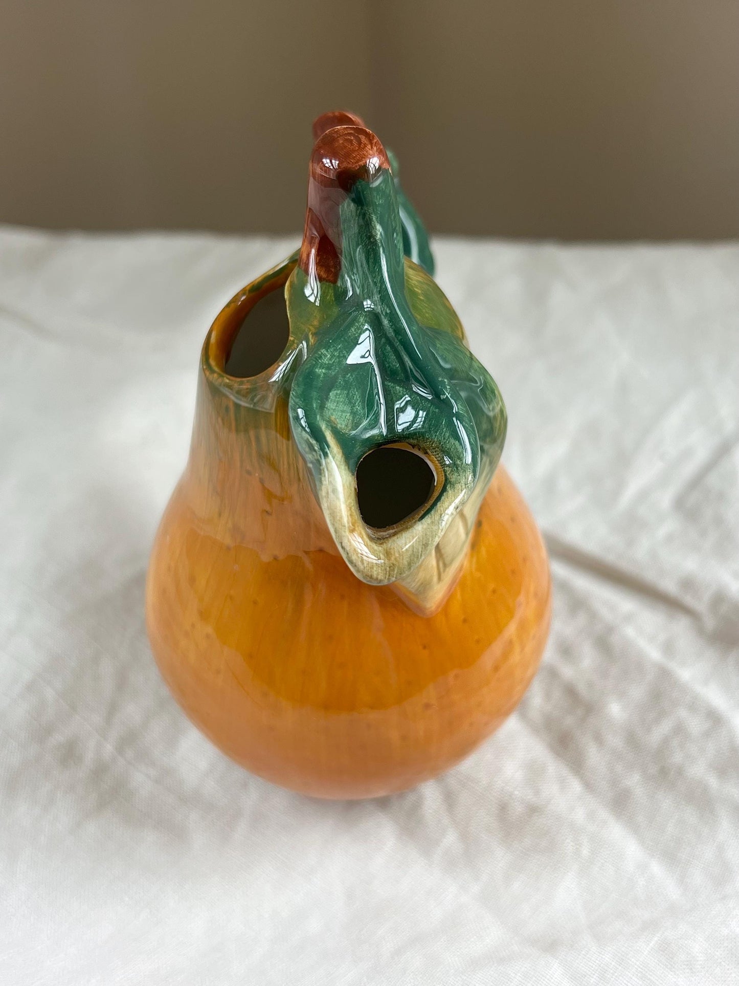 Vintage Cermaic Pear Creamer, Sculptural Fruit, Majolica Style Pear Mini Pitcher or Vase, 5.25" tall