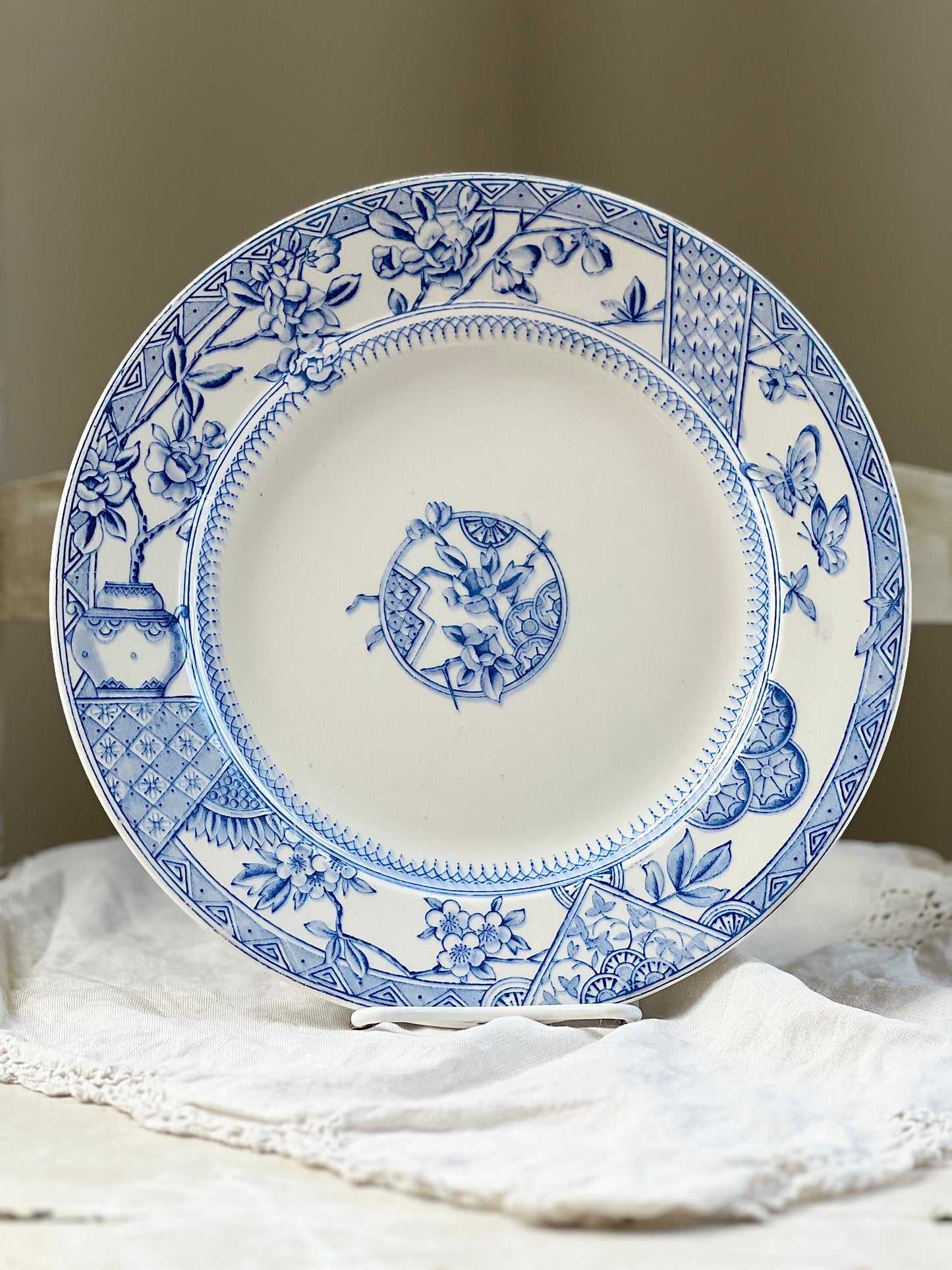 Antique Aesthetic Movement Blue Transferware Plate by K & Co. "Victoria" Pattern, Keeling and Co, England