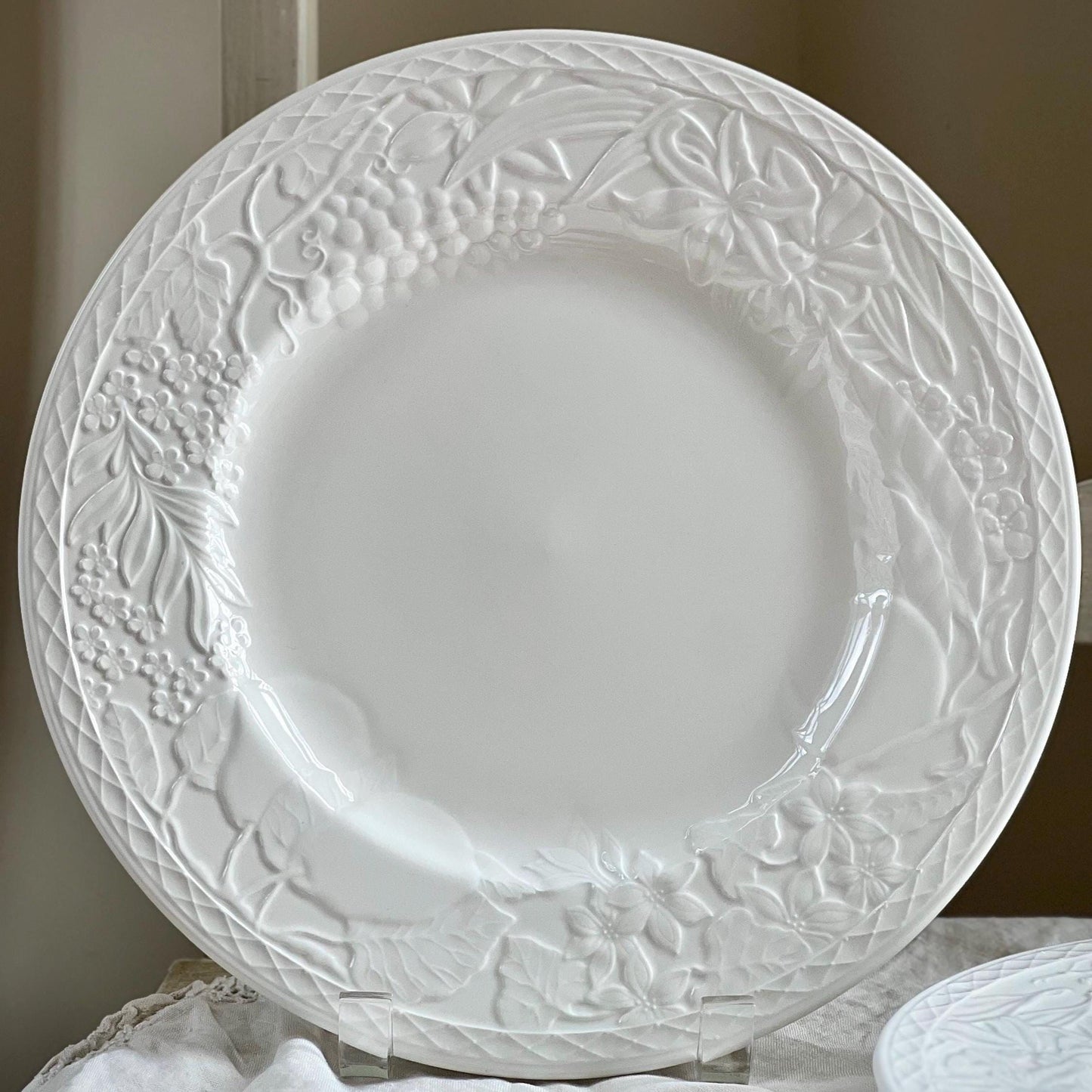 Gorgeous Vintage Franciscan "Country Fayre" Dinner Plate by Johnson Brothers with Embossed Floral & Fruit Design (Sold Individually)