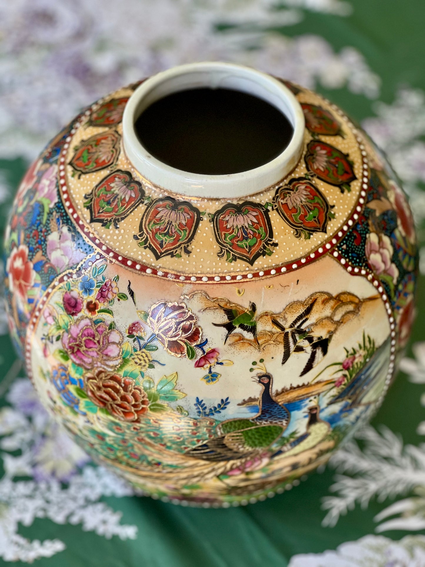 Beautiful Vintage Hand Painted Jar by Royal Satsuma, 10.5" tall