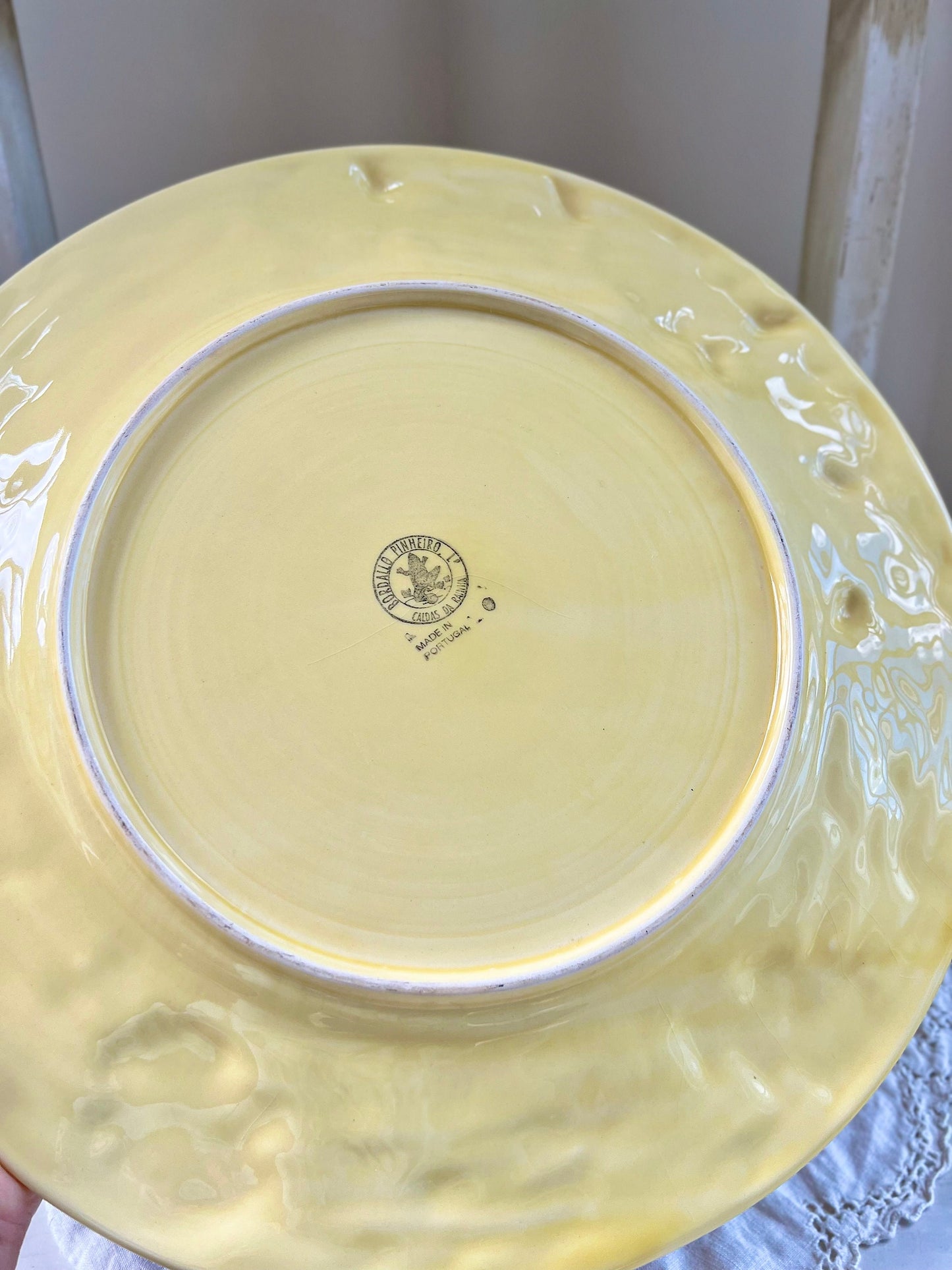 Bordallo Pinheiro Oak Leaf Yellow 13” Chop Plate, Round Platter, Acorns & Oak Leaves
