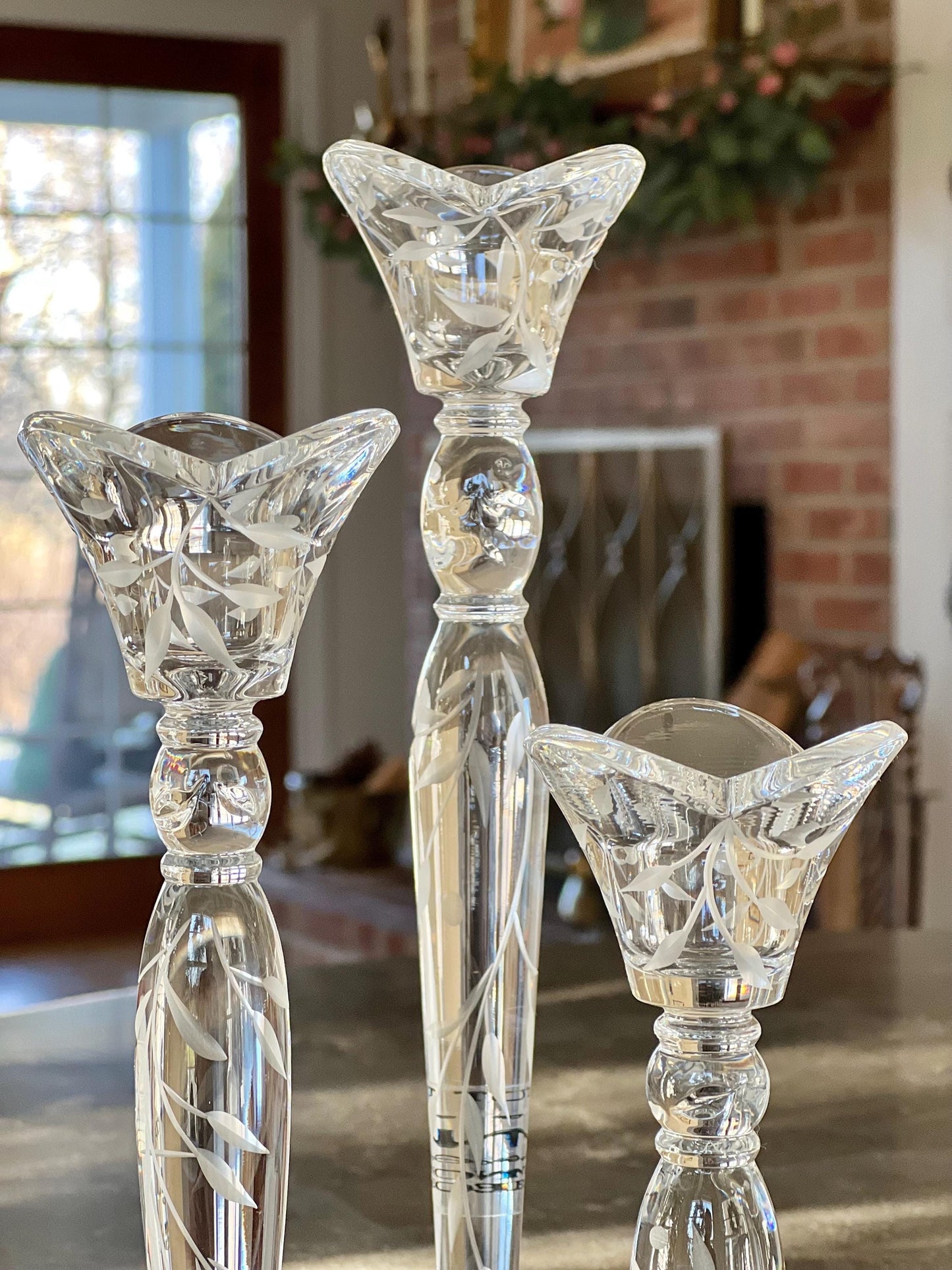 Set of 3, Lenox Opal Innocence Handcut Crystal Candlesticks