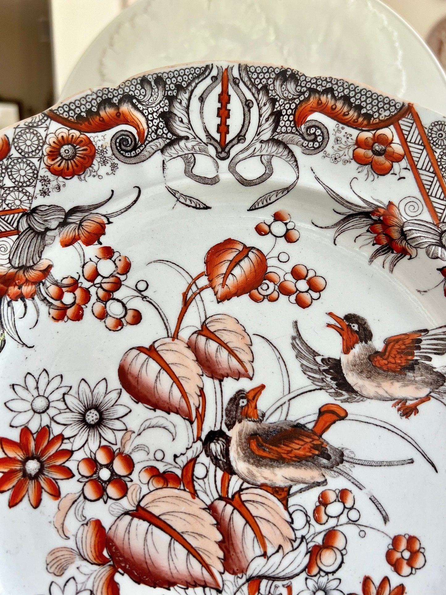 Antique Mason's Lyre Birds Transferware Plate, Made in England, 19th Century Earthenware Plate
