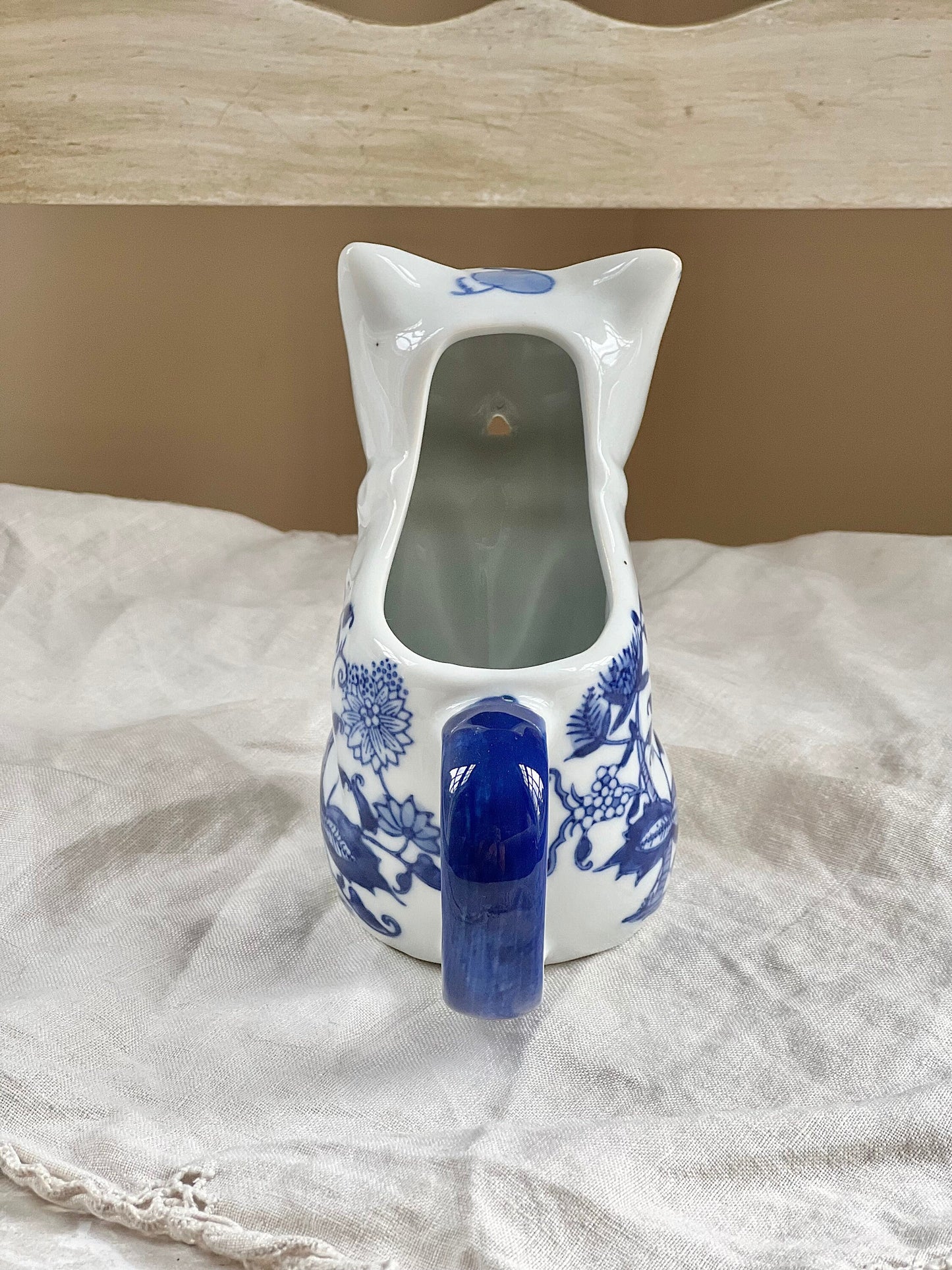 Vintage Blue & White Cat Shaped Porcelain Creamer