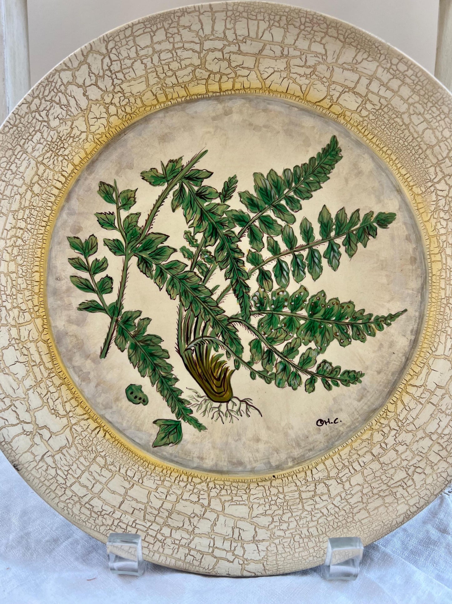 Set (4) Designer Hand Painted Fern Plates by Tam San Designs, Cornelius, NC, Artist Signed 10" Decorative Plates