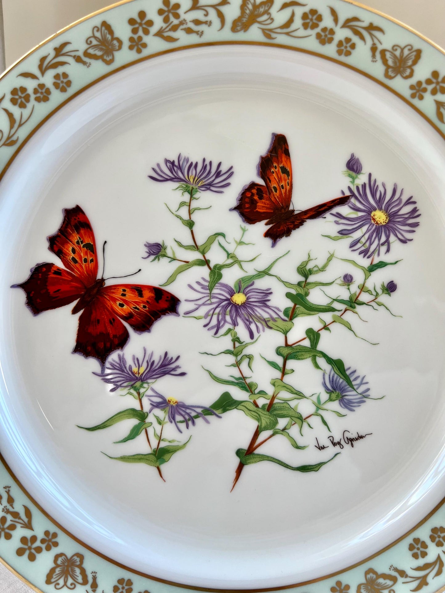Vintage Lenox Butterflies & Flowers, Question Mark Butterfly and New England Aster Plate, First in a Series, Lenox USA