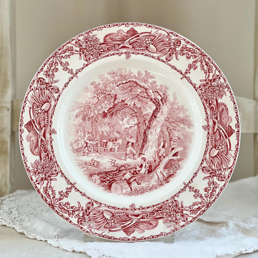 Beautiful Vintage Red Transferware, "Pastoral Davenport" by AJ Wilkinson Ltd., Ironstone Dinner Plate, Made in England