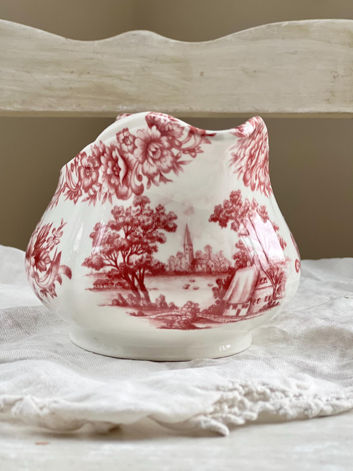 Vintage Myott Meakin Red Transferware Gravy Boat, English Ironstone Gravy Boat