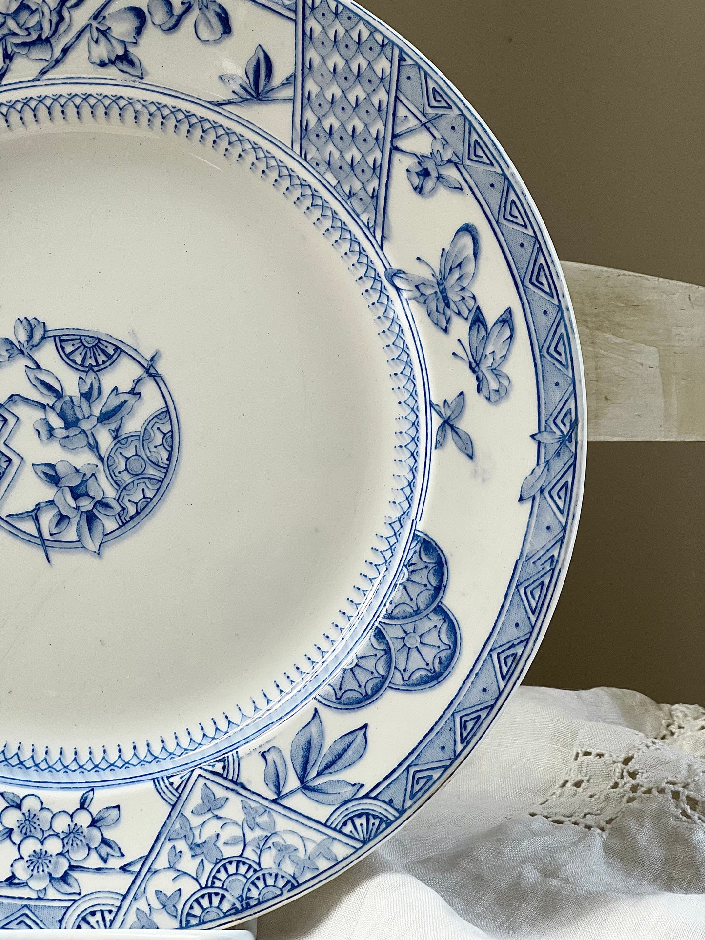 Antique Aesthetic Movement Blue Transferware Plate by K & Co. "Victoria" Pattern, Keeling and Co, England