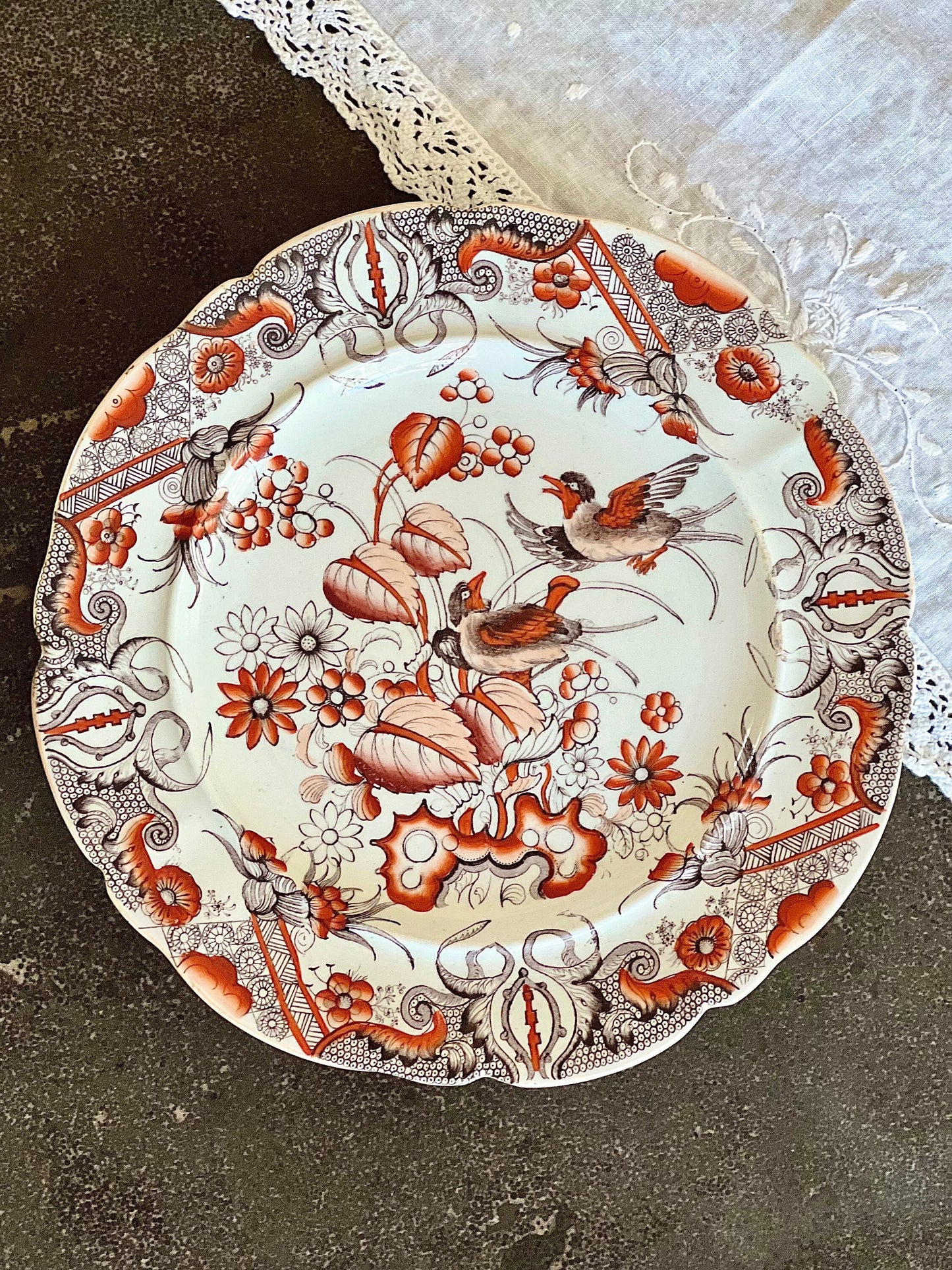 Antique Mason's Lyre Birds Transferware Plate, Made in England, 19th Century Earthenware Plate