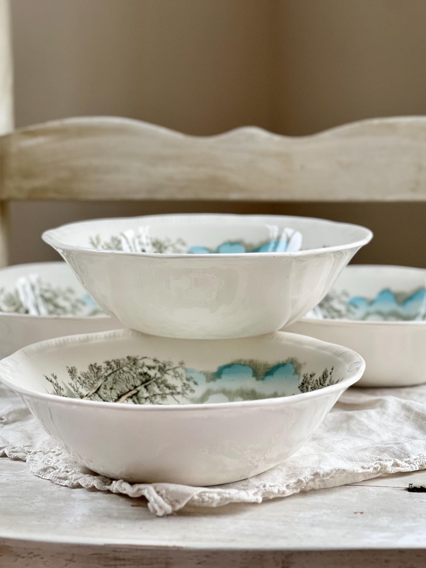 Set (4) Vintage Queen's Castle 6.5” Bowls by Alfred Meakin, England, Ironstone Transferware