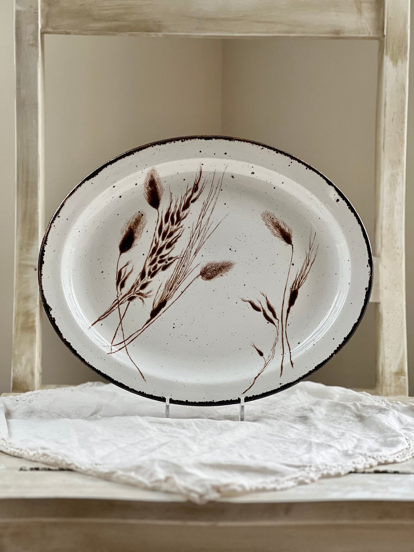 Vintage Midwinter Pottery "Wild Oats" Stonehenge Oval Platter, 11.75" x 9.5"