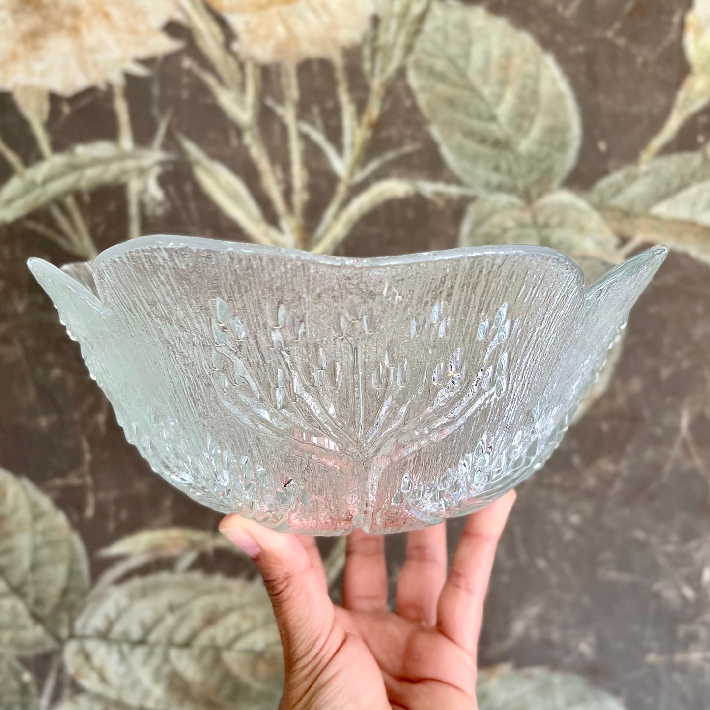 Vintage Glass Serving Bowl & (4) Individual Bowls, Koiranputki (Cow Parsley) by Pertti Kallioinen, Lasisepat Mantsala, Finland