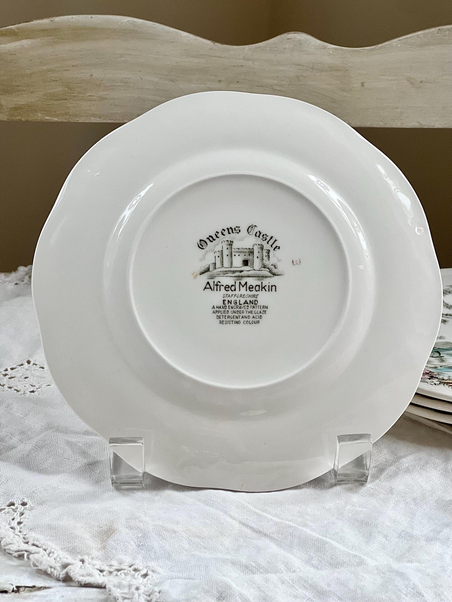 Set (4) Vintage Queen's Castle 6.5" Bread Plates by Alfred Meakin, England, Ironstone Transferware Dishes