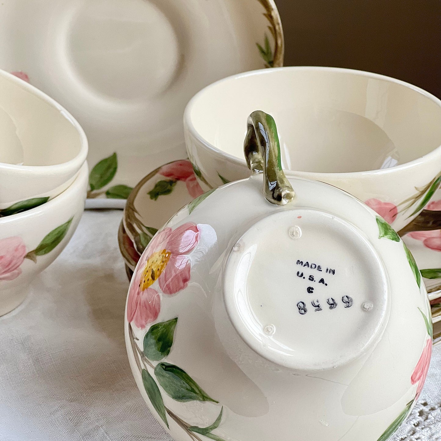 Set of 4, Vintage Franciscan Desert Rose Teacups & Saucers