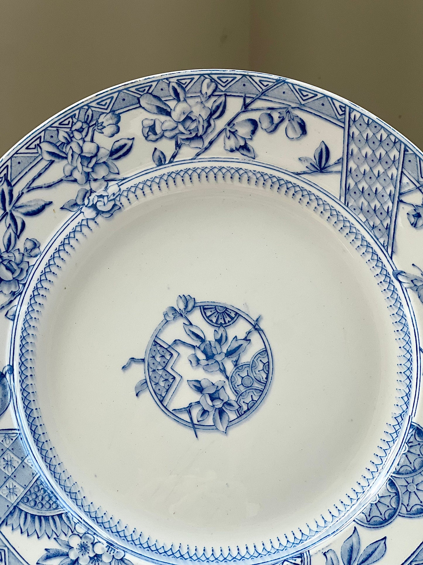 Antique Aesthetic Movement Blue Transferware Plate by K & Co. "Victoria" Pattern, Keeling and Co, England