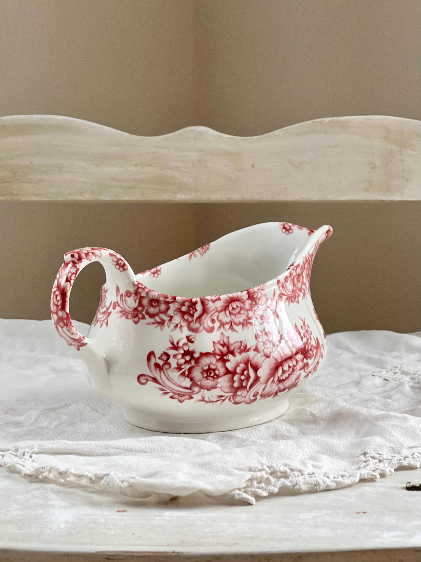 Vintage Myott Meakin Red Transferware Gravy Boat, English Ironstone Gravy Boat