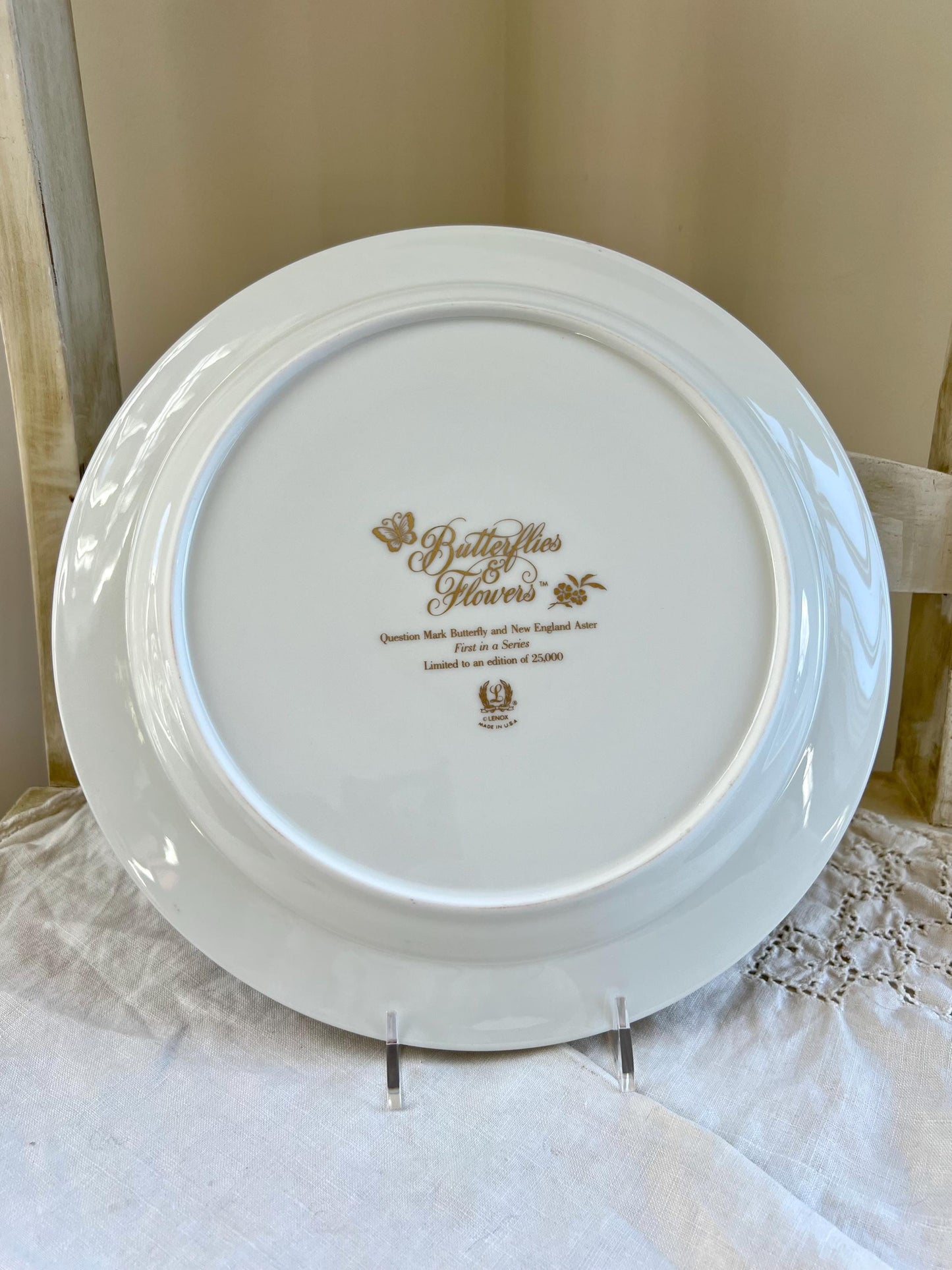 Vintage Lenox Butterflies & Flowers, Question Mark Butterfly and New England Aster Plate, First in a Series, Lenox USA