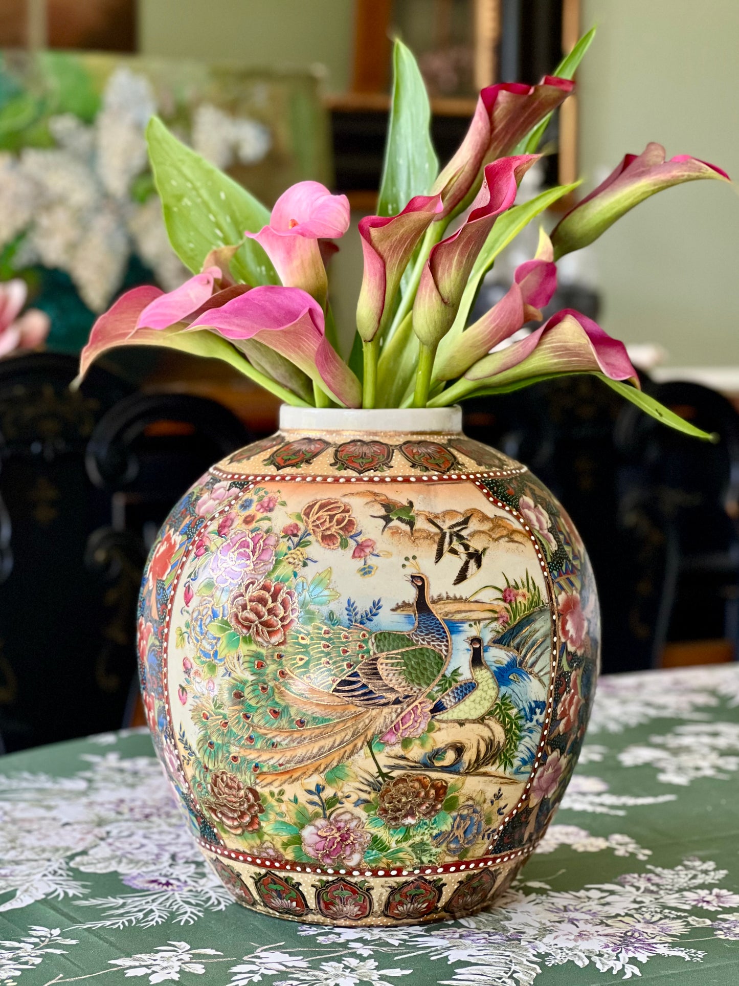 Beautiful Vintage Hand Painted Jar by Royal Satsuma, 10.5" tall