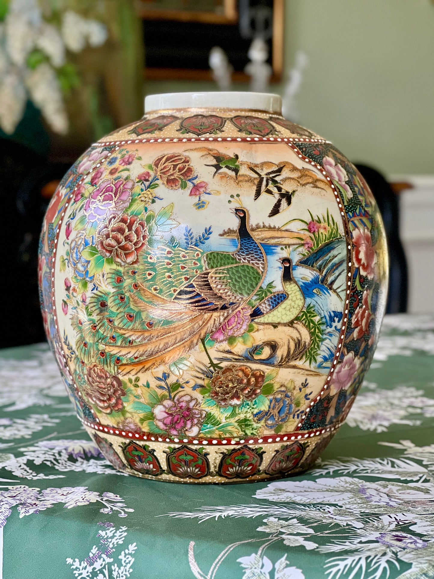 Beautiful Vintage Hand Painted Jar by Royal Satsuma, 10.5" tall