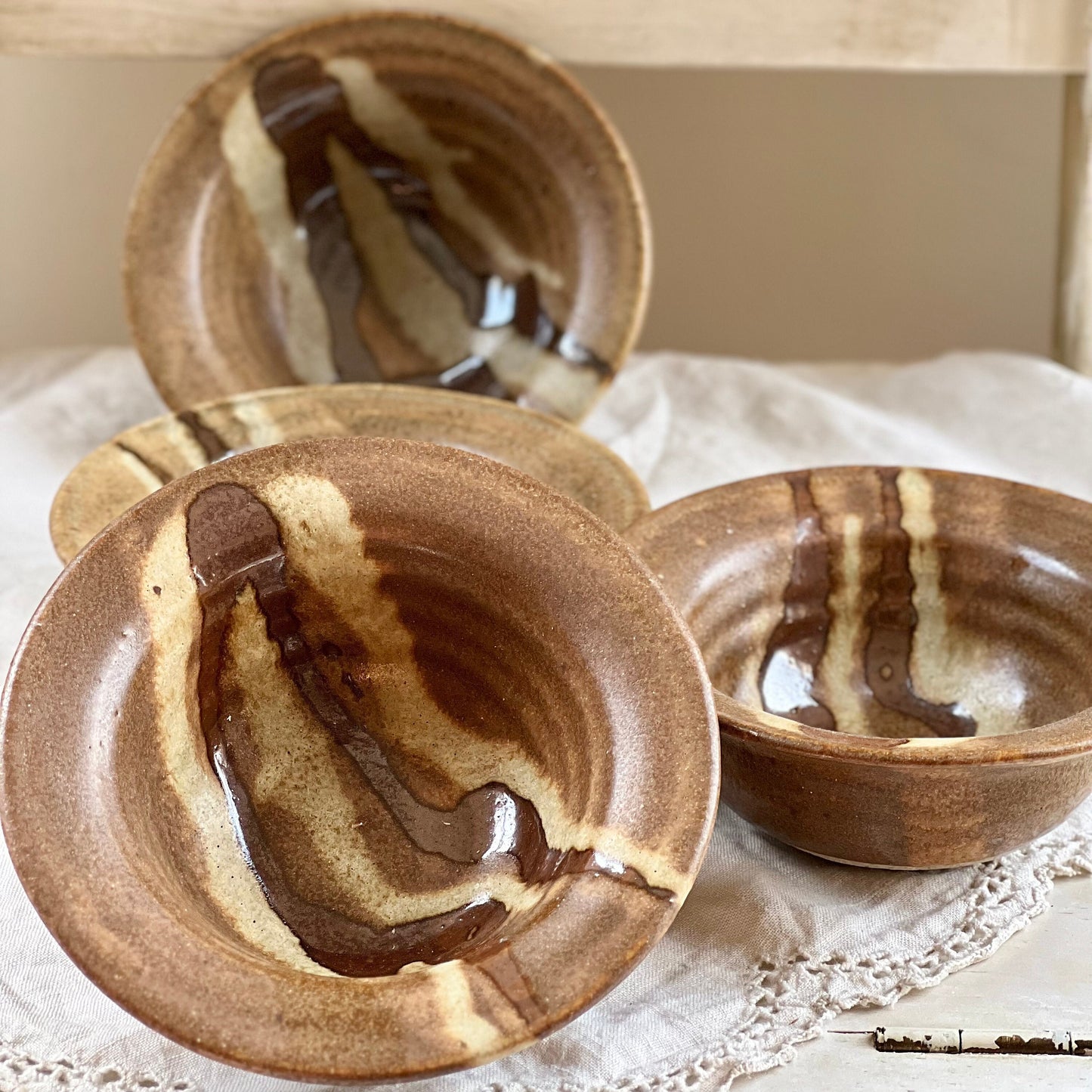 Set of 4, Vintage Studio Pottery Bowls, Signed Studio Pottery, Soup / Salad Bowls, Lair Pottery of Kirby's Mill