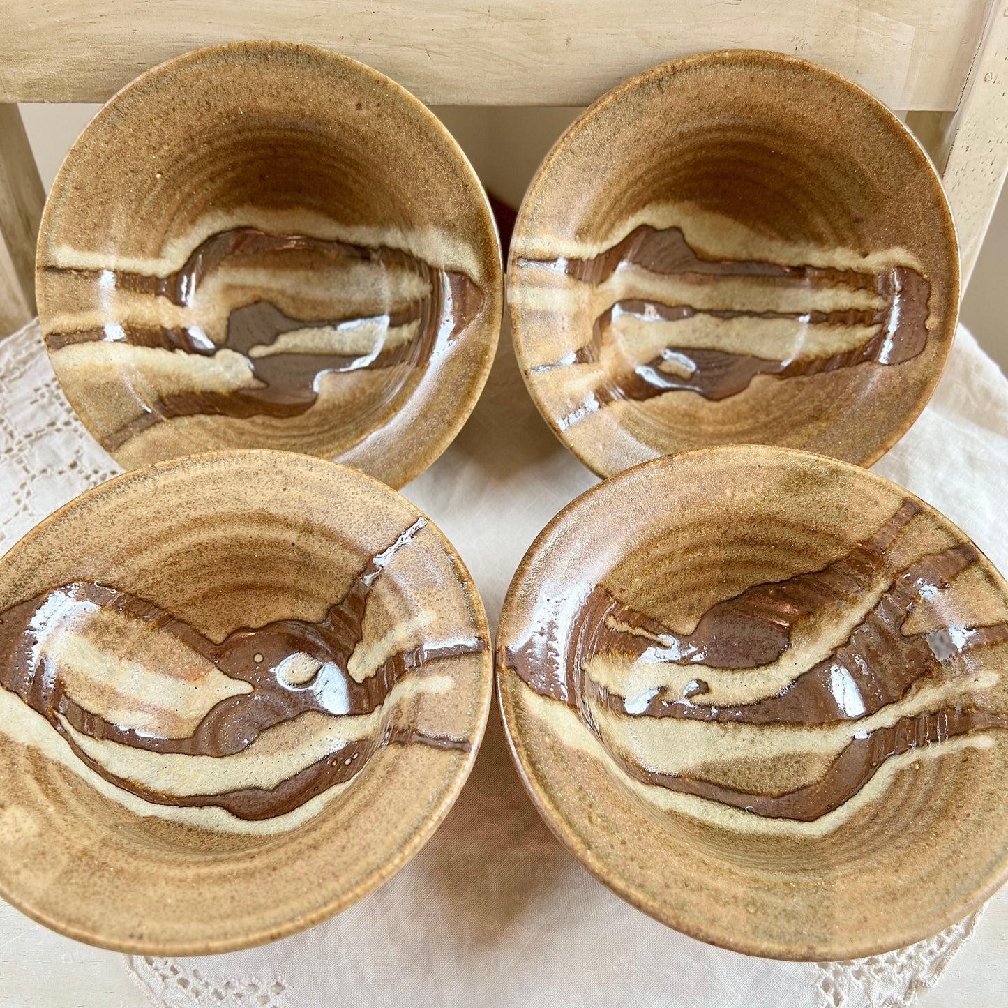 Set of 4, Vintage Studio Pottery Dessert Bowls / Fruit Bowls, Signed Studio Pottery, Lair Pottery Kirby's Mill