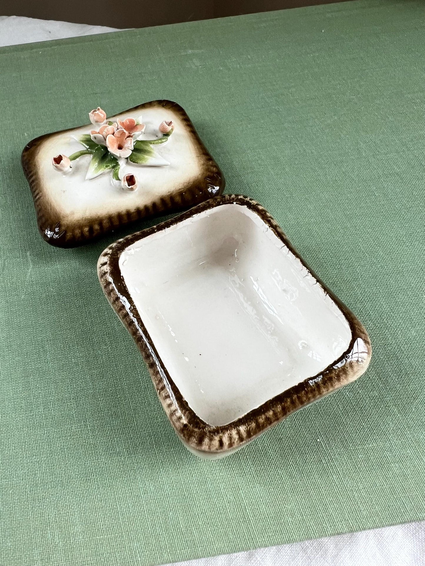 Vintage Capodimonte Trinket Box, Petite Porcelain Ring Box, Made in Italy, 3” x 2”