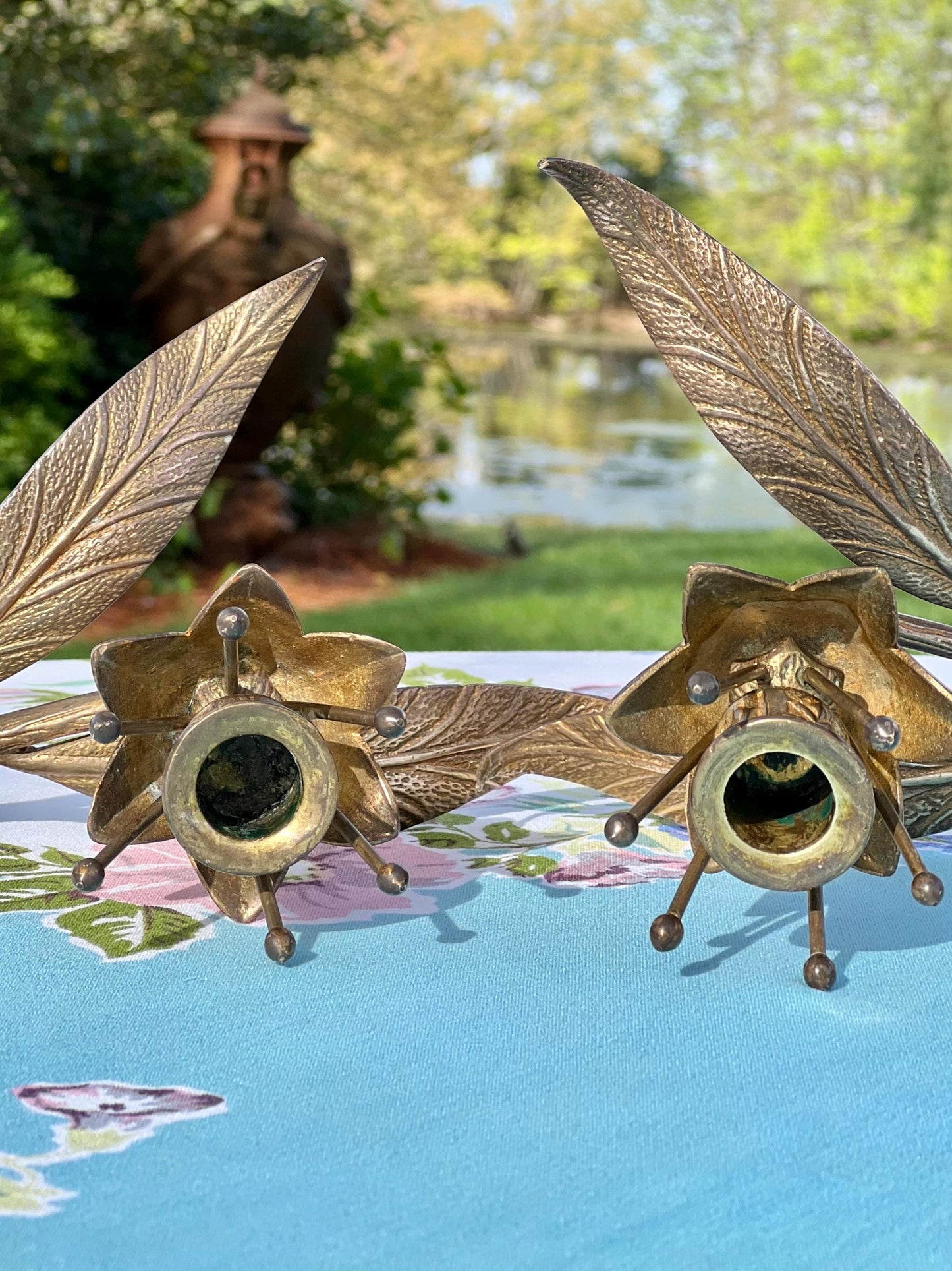 Gorgeous Pair of Vintage Brass Flower Candle Holders, S. Agudo Style Candle Holders