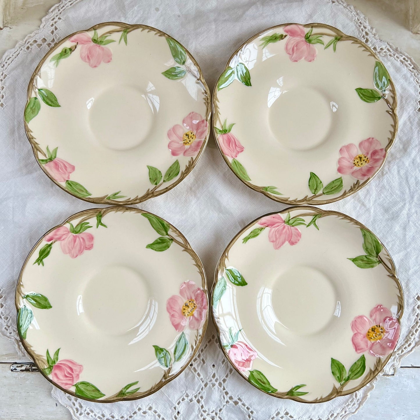 Set of 4, Vintage Franciscan Desert Rose Teacups & Saucers